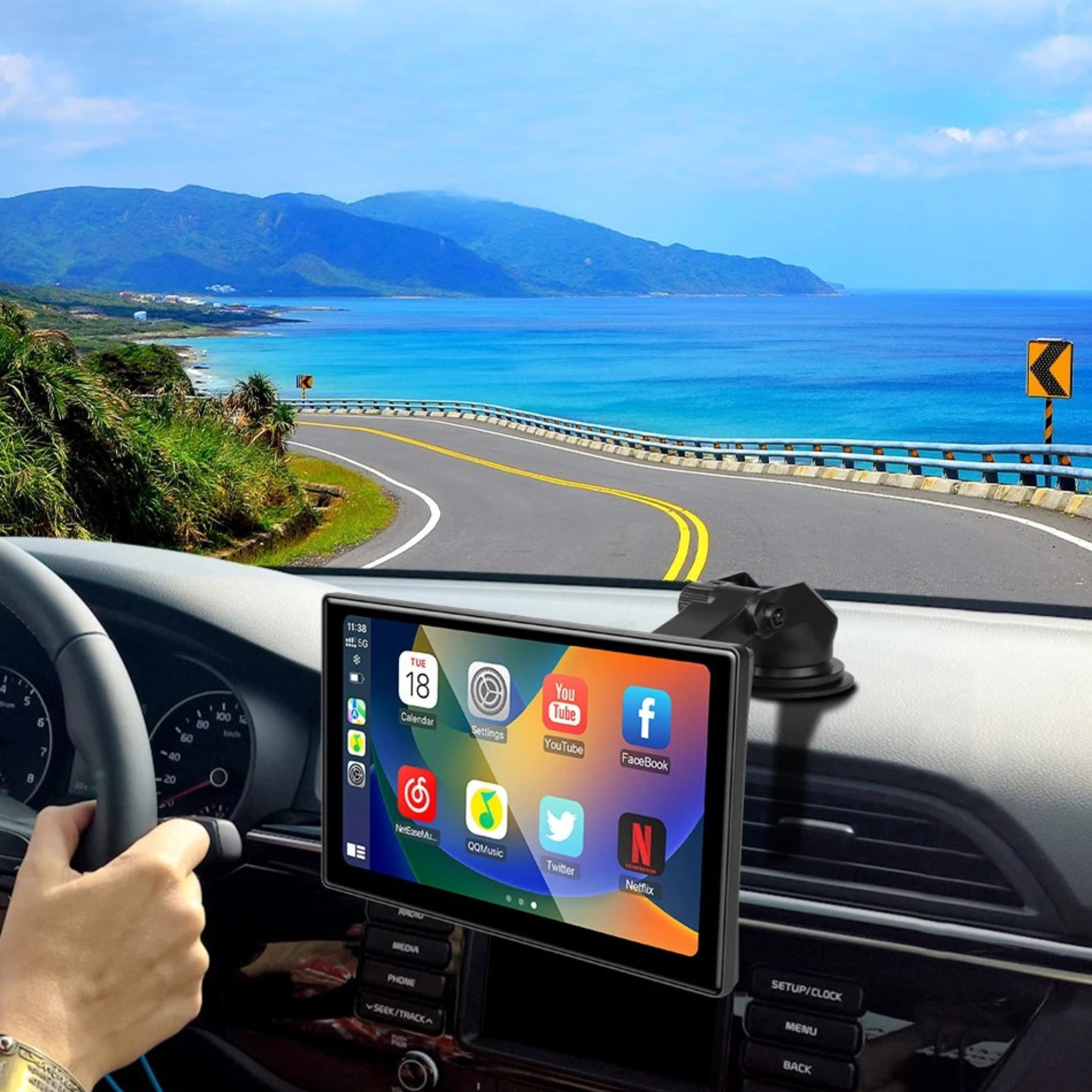 ConnectDrive Pantalla Táctil Coche 7" 10" CarPlay Android Auto Wireless Doble Bluetooth 360° Ajustable Imagen secundaria del producto