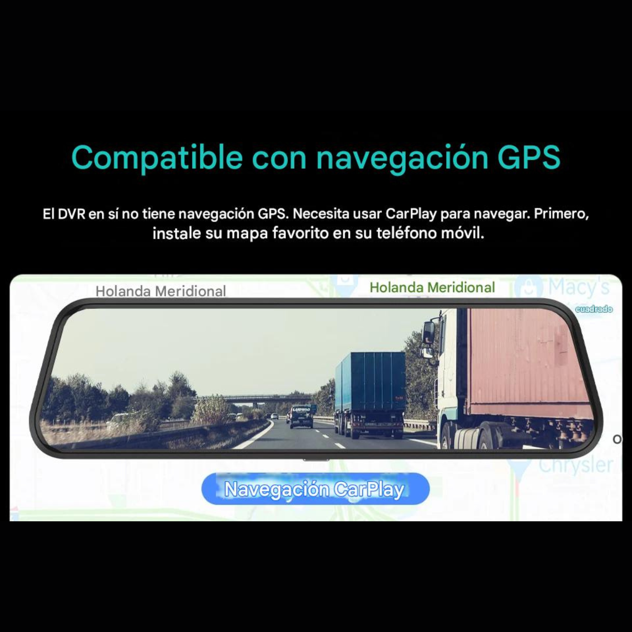 Espejo Retrovisor CarPlay y Android Auto Wireless — Pantalla Táctil 10" 4K con Dashcam ConnectDrive