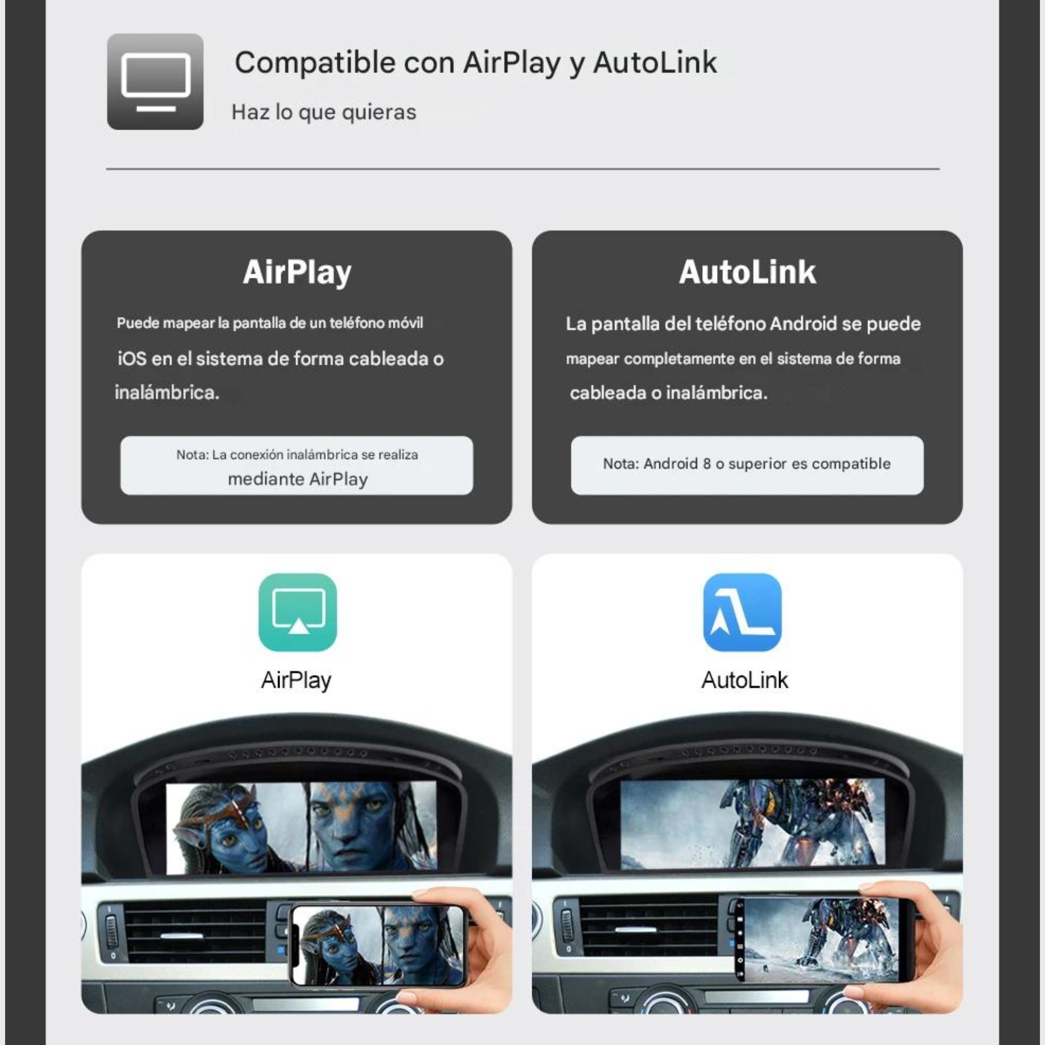 ConnectDrive Pantalla CarPlay y Android Auto BMW Serie 3 E90 — 8,8" HD Wireless CCC CIC