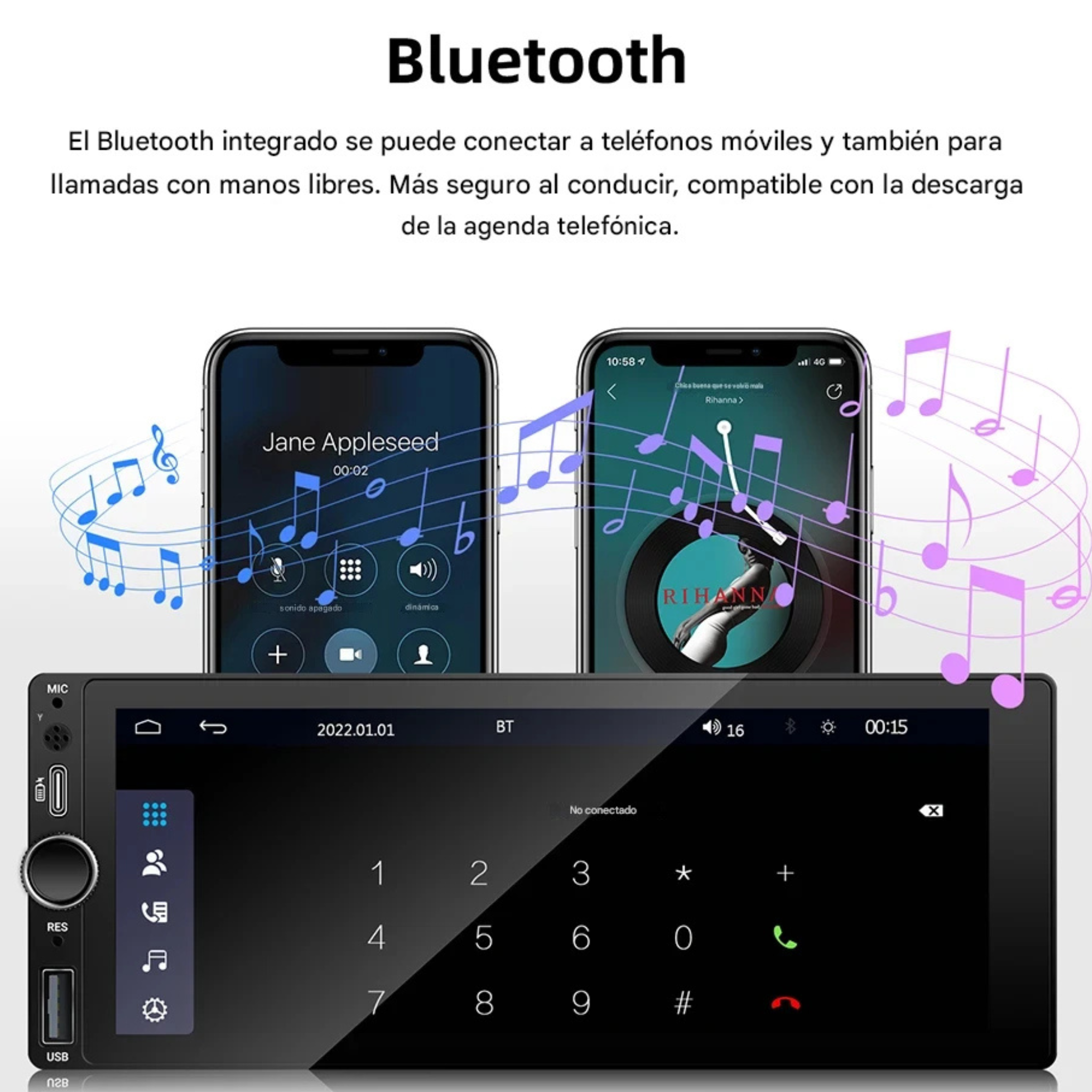 Autoradio 1 DIN CarPlay y Android Auto — Pantalla Táctil 6.86" Wireless y Cable Universal