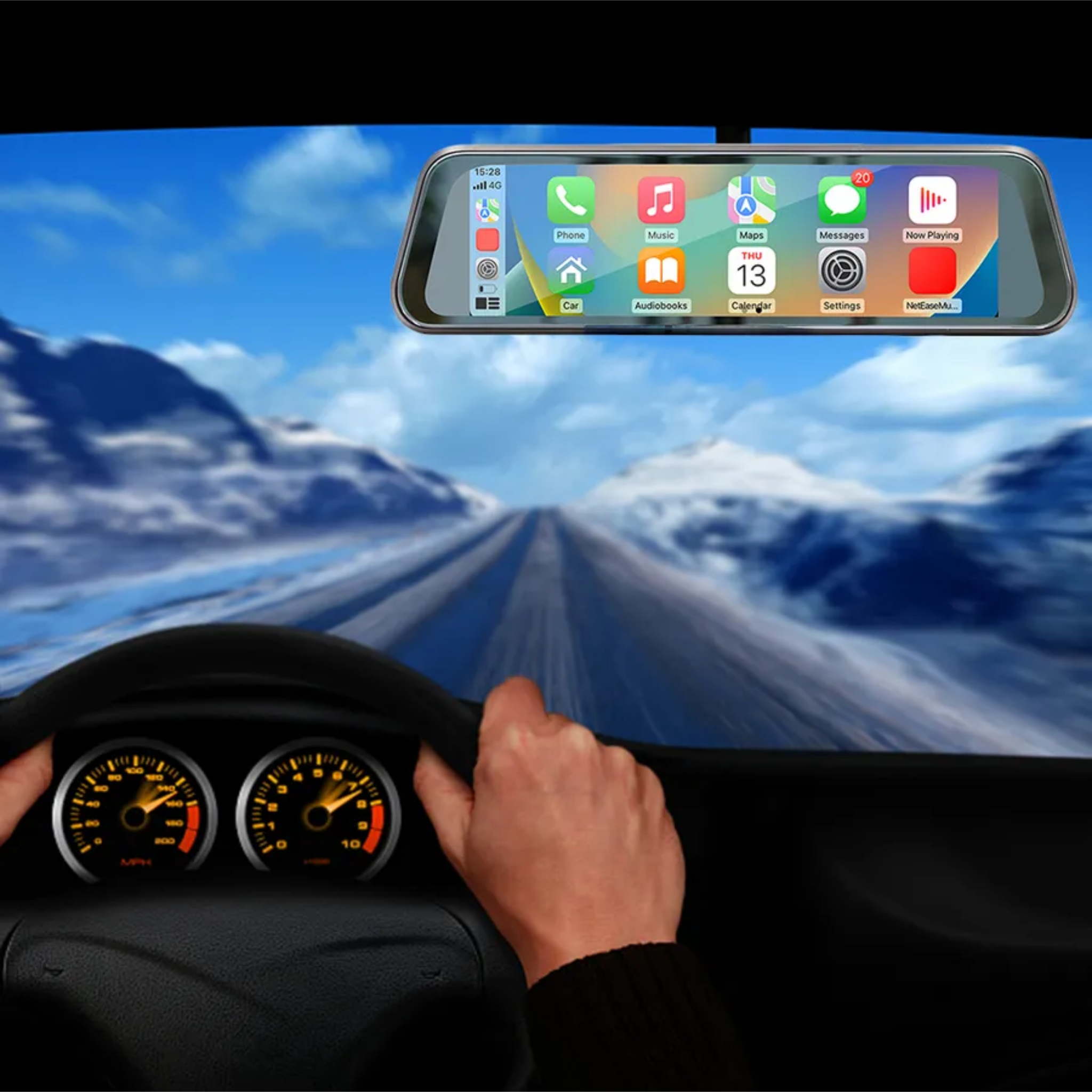 Espejo Retrovisor CarPlay y Android Auto Wireless — Pantalla Táctil 10" 4K con Dashcam ConnectDrive