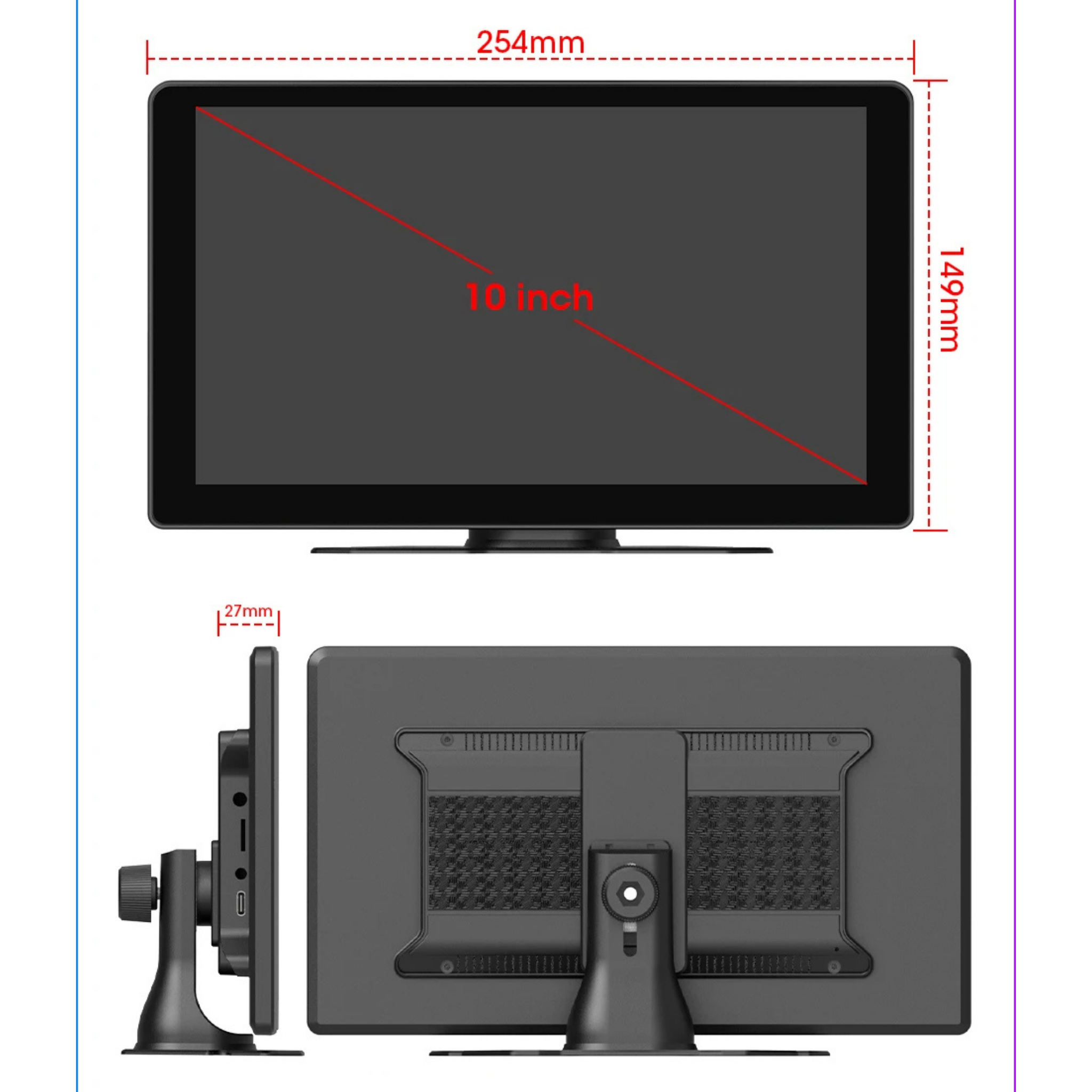 Pantalla CarPlay Android Auto 7 y 10 Pulgadas para Coche — Wireless, Doble Bluetooth, Ventosa 360°