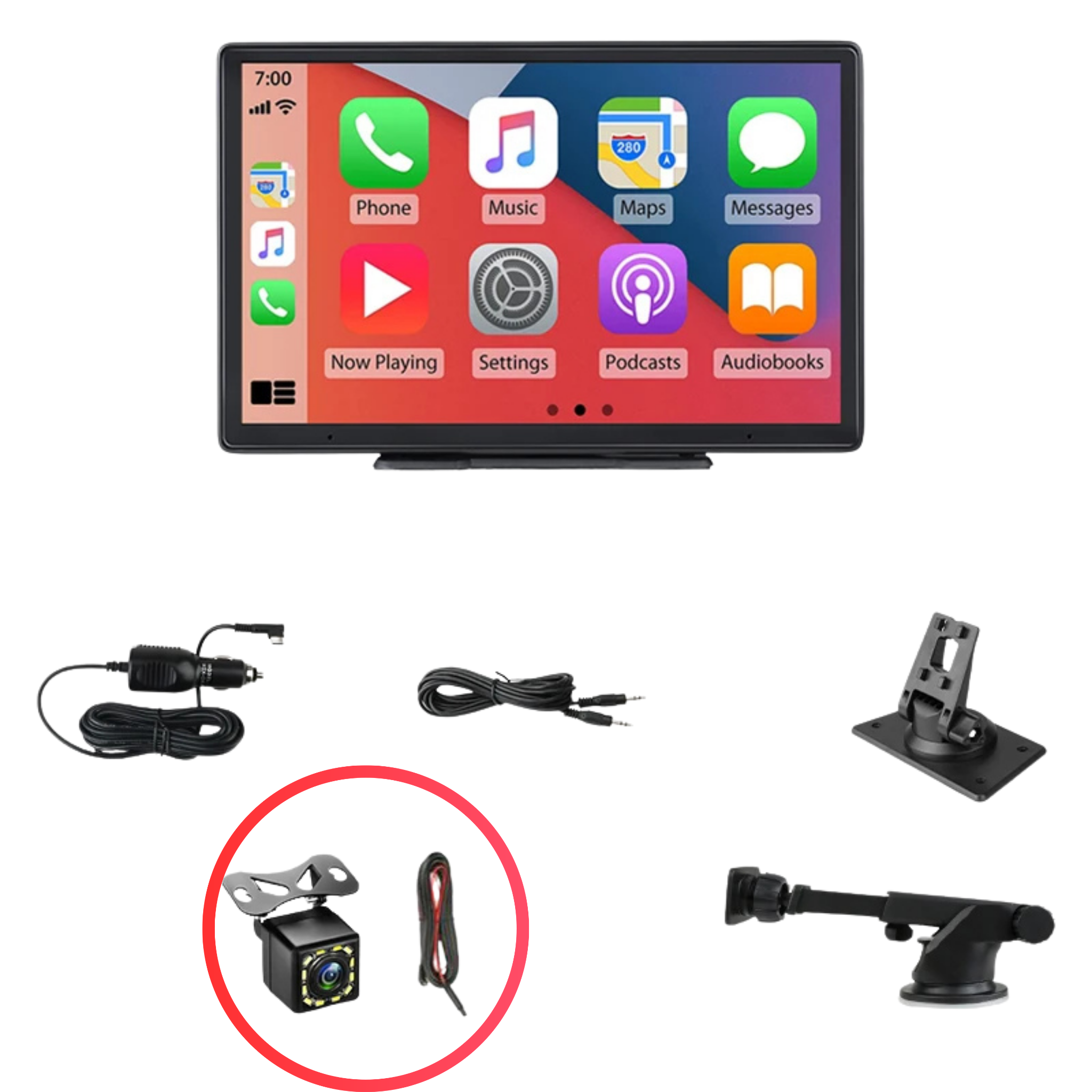 Pantalla CarPlay Android Auto 7 y 10 Pulgadas para Coche — Wireless, Doble Bluetooth, Ventosa 360°