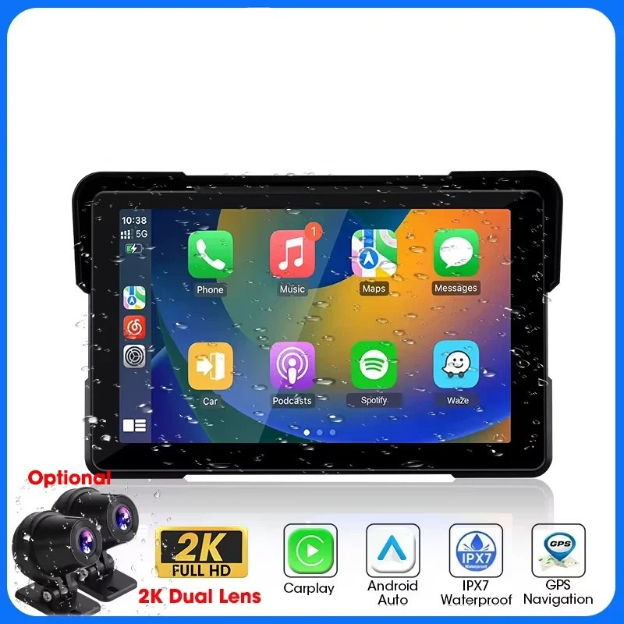 Pantalla CarPlay y Android Auto para Moto — Táctil IP67 Wireless Universal-ConnectDrive Imagen principal del producto