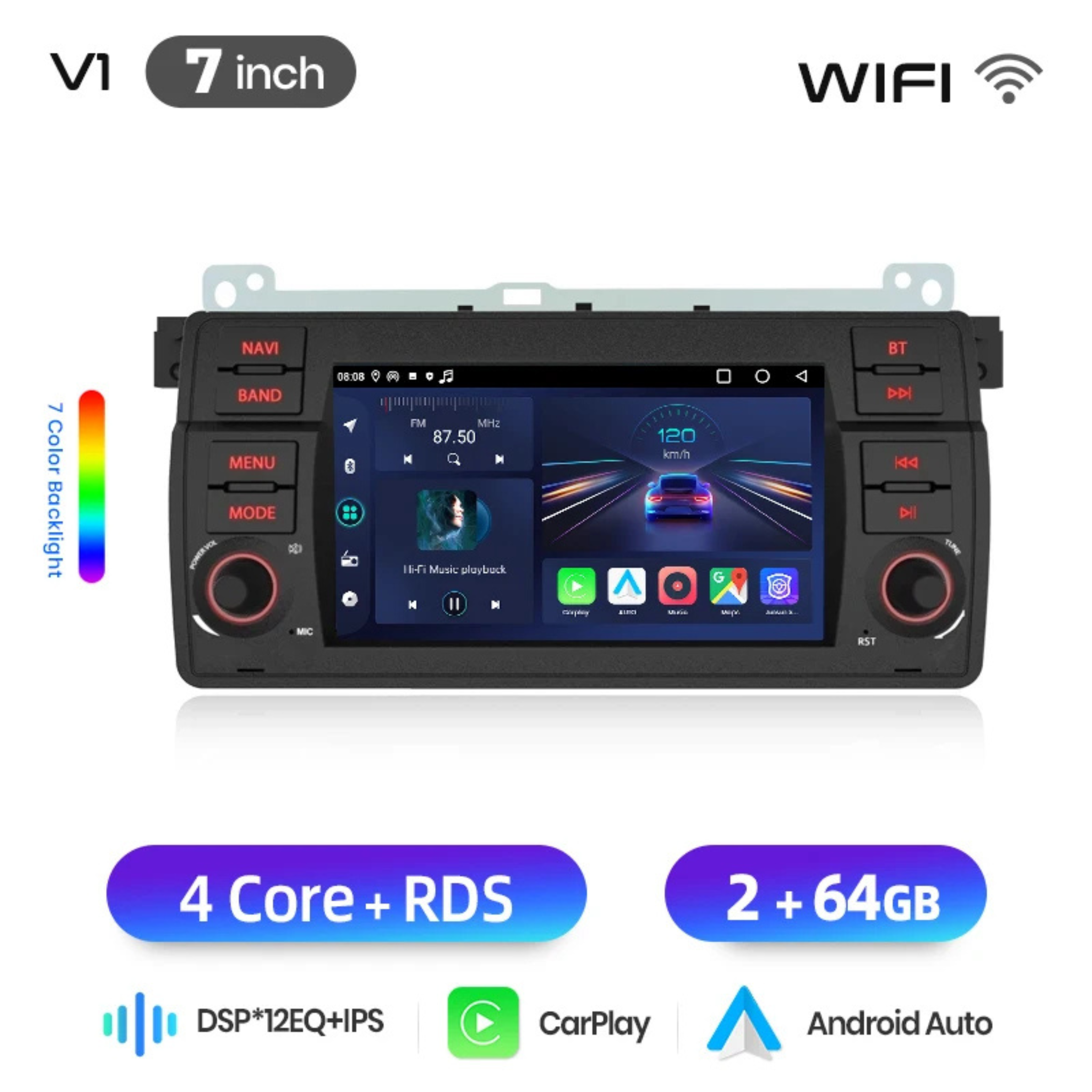 Autoradio CarPlay y Android Auto BMW Serie 3 E46 — 7" Wireless Android-ConnectDrive Imagen secundaria del producto