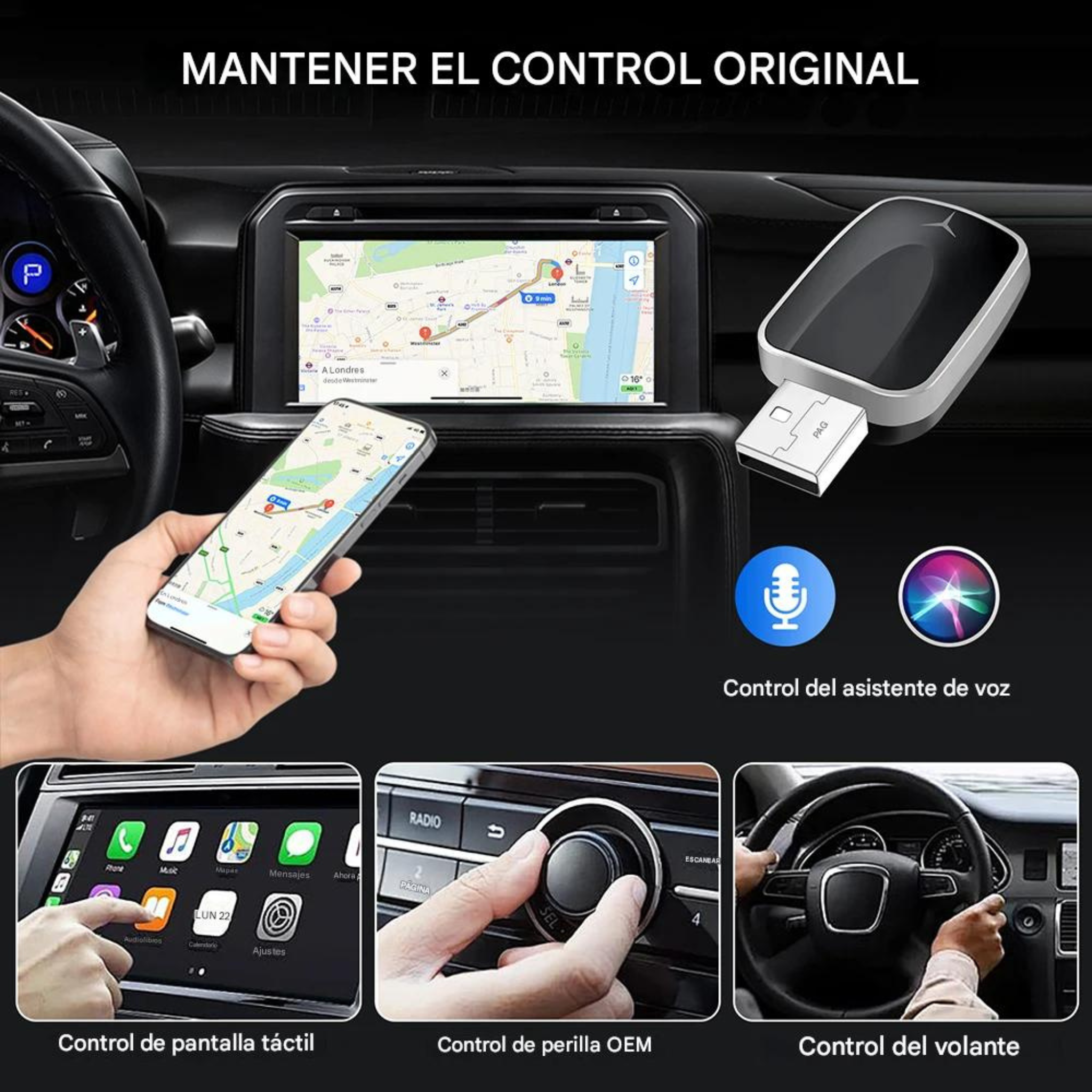 ConnectDrive Adaptador Inalámbrico 2 en 1 CarPlay y Android Auto Wireless Bluetooth 5.0 USB