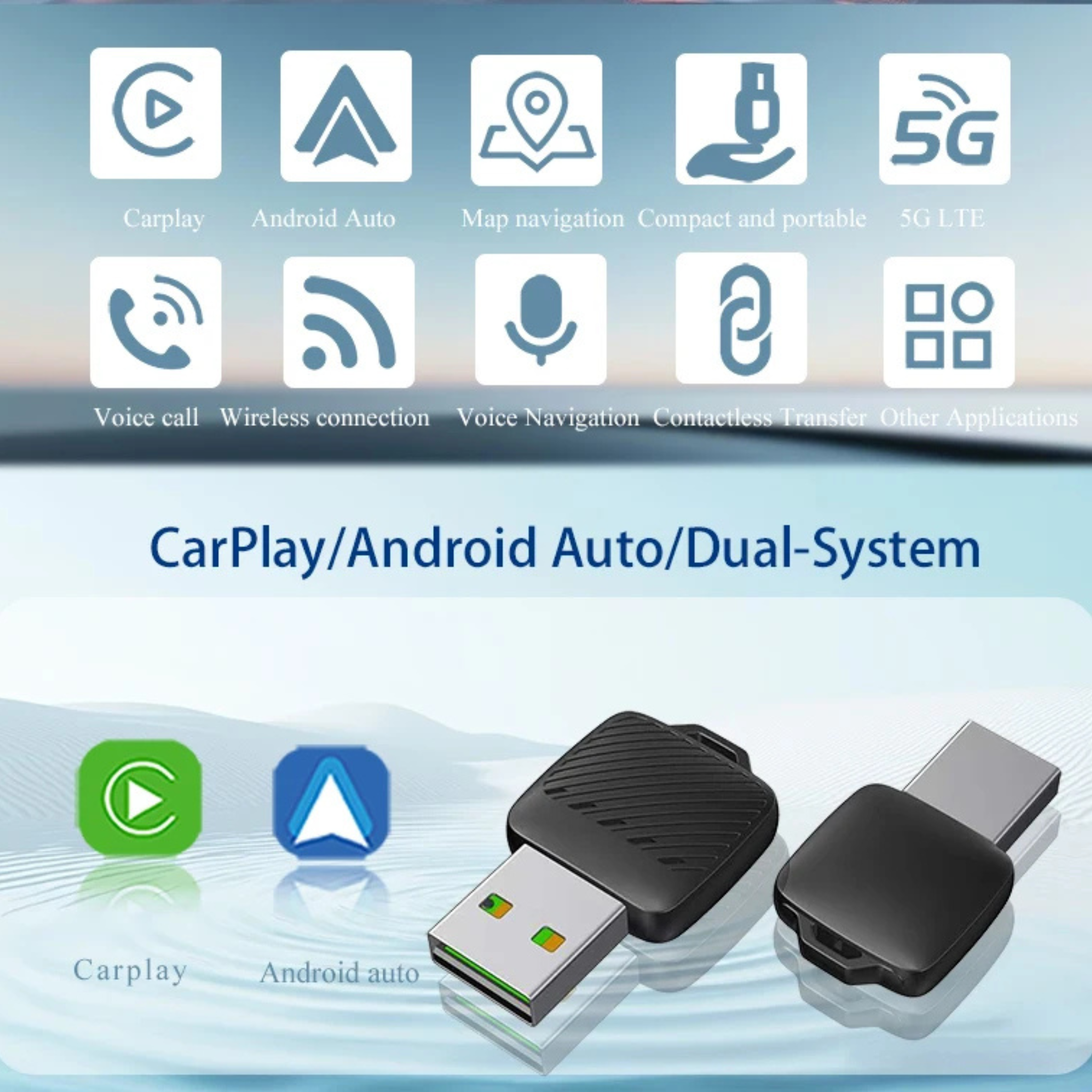 ConnectDrive Adaptador Inalámbrico 2 en 1 CarPlay y Android Auto Wireless Bluetooth 5.0 USB