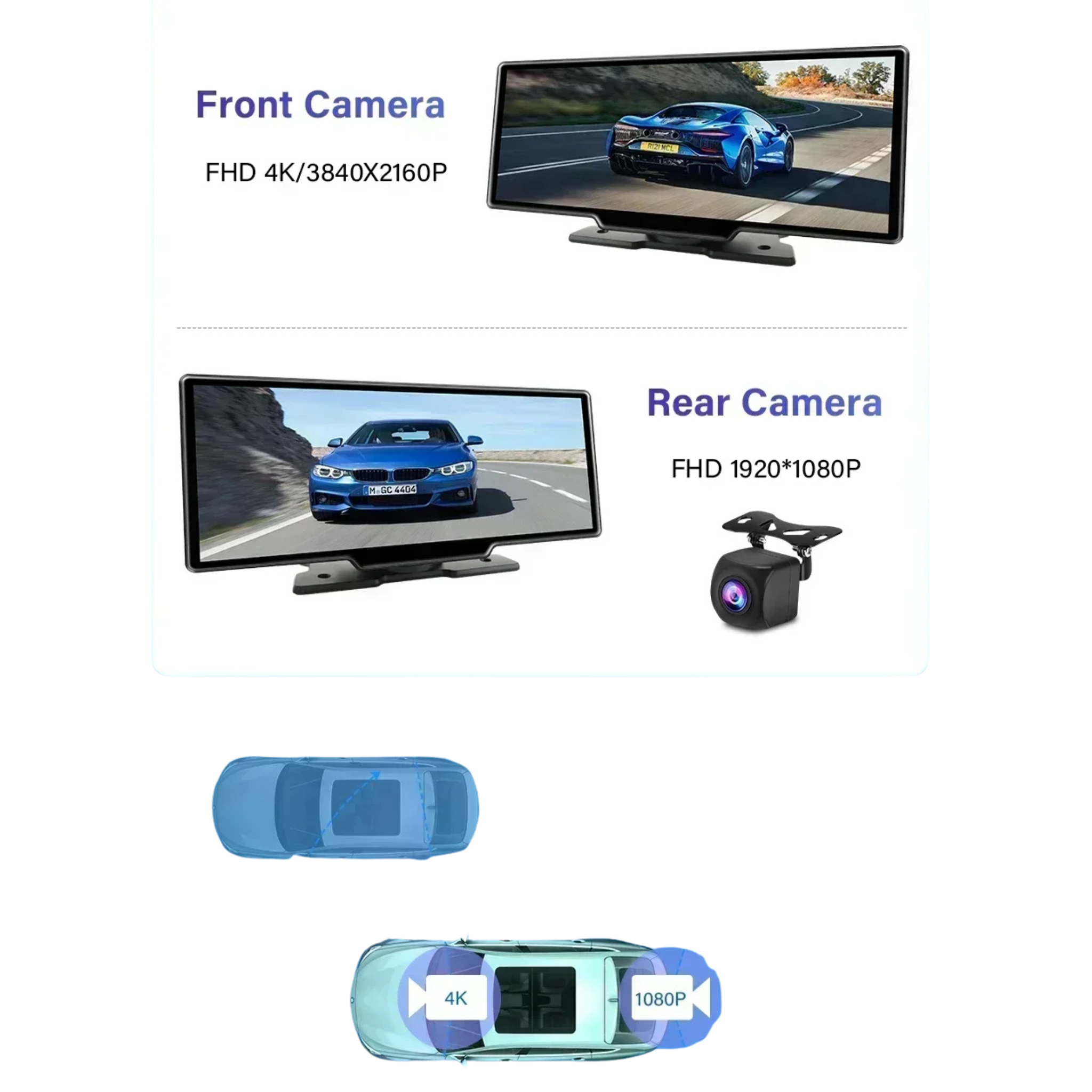Pantalla CarPlay Android Auto 10,26" Coche con Dashcam 4K Wireless Bluetooth 5.0