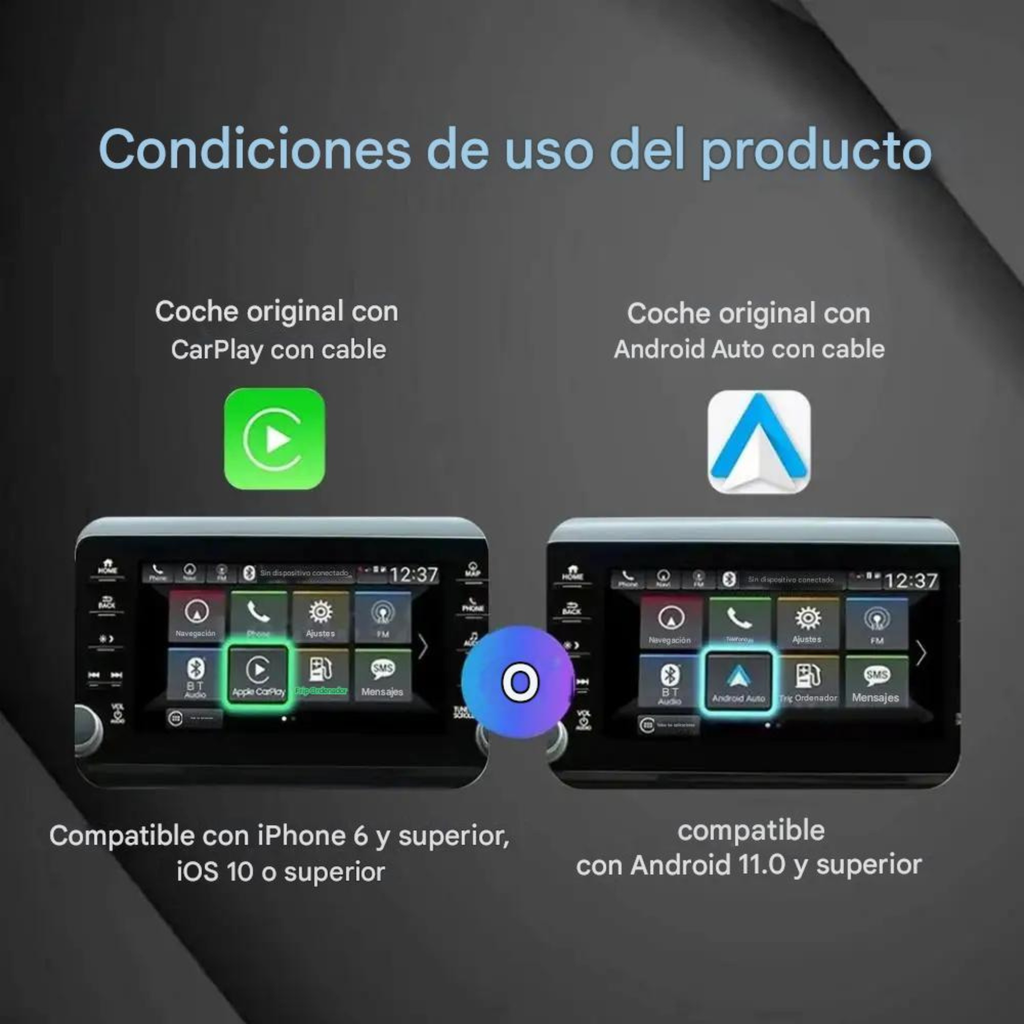 ConnectDrive Adaptador Inalámbrico 2 en 1 CarPlay y Android Auto Wireless Bluetooth 5.0 USB