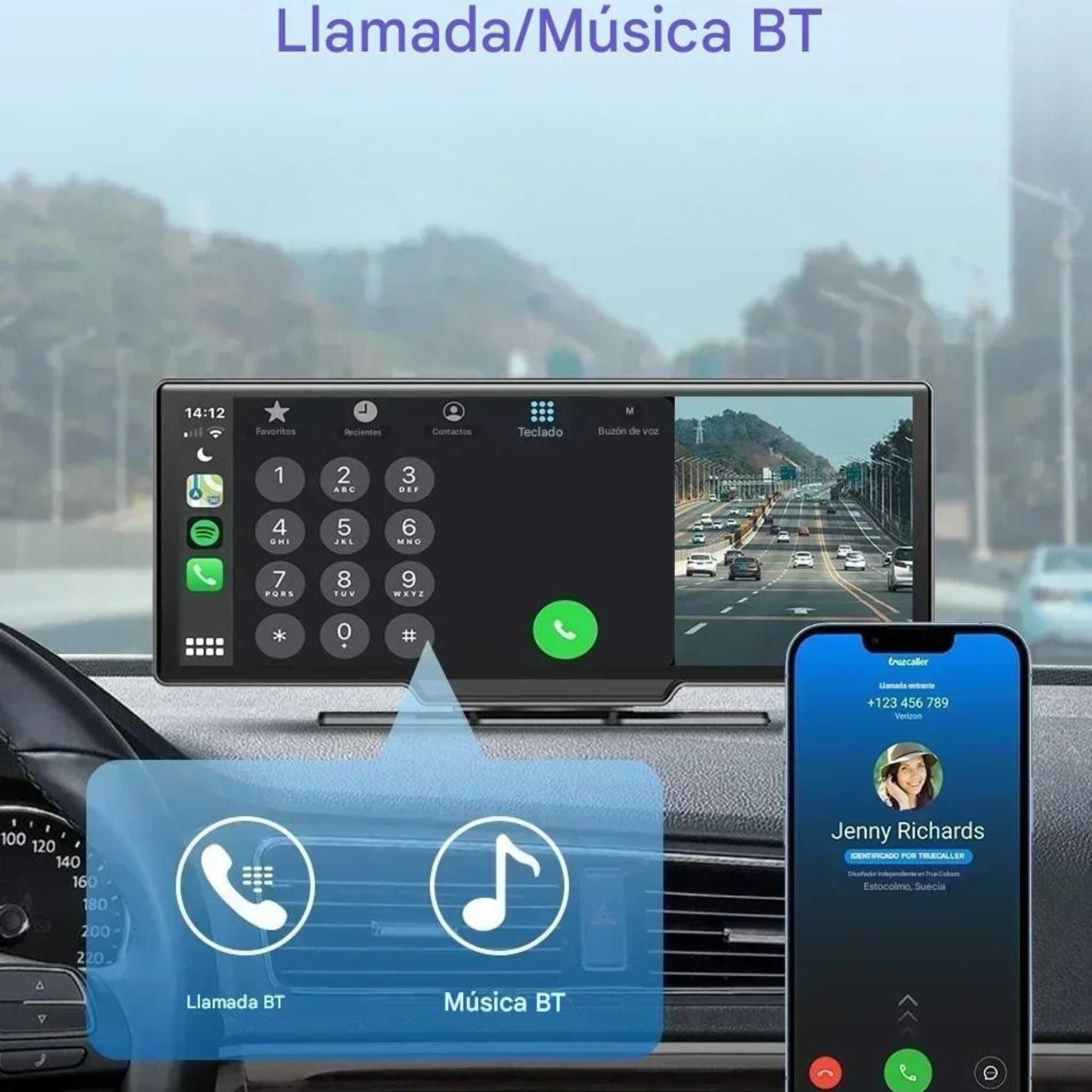 Pantalla CarPlay Android Auto 10,26" Coche con Dashcam 4K Wireless Bluetooth 5.0