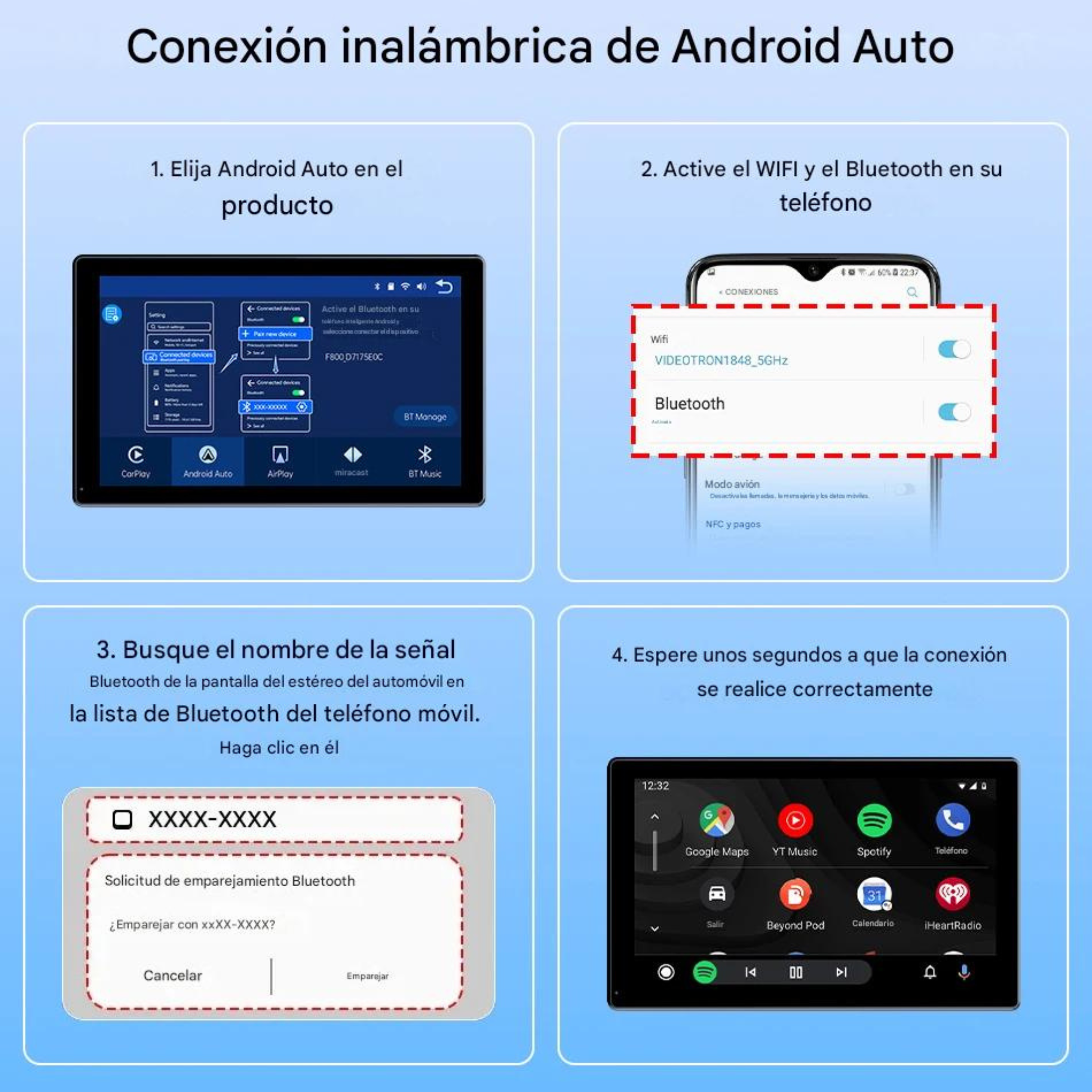 ConnectDrive Pantalla Táctil Coche 7 8 9 Pulgadas CarPlay Android Auto Inalámbrico Bluetooth 5.0 Montaje Magnético 360°