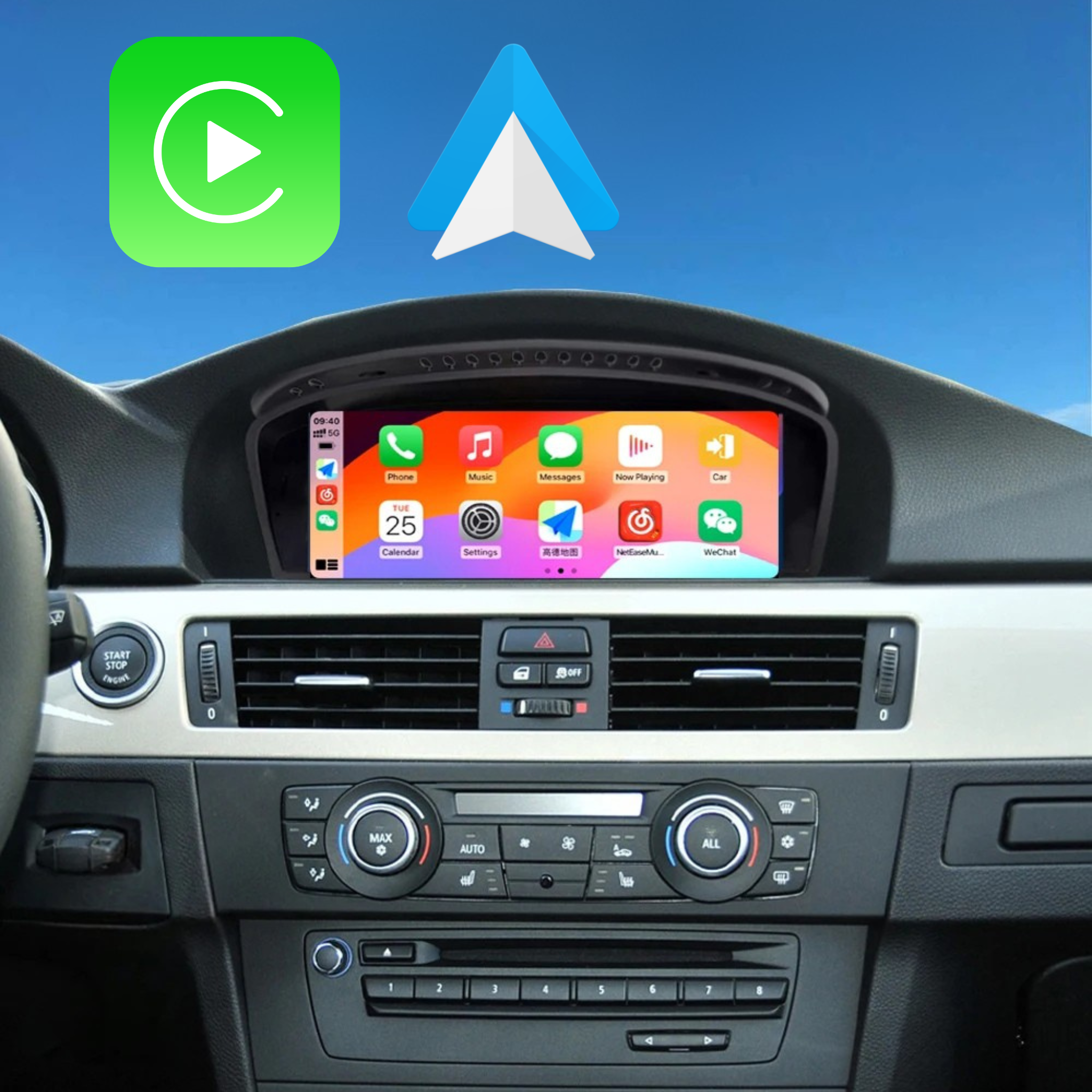 ConnectDrive Pantalla CarPlay y Android Auto BMW Serie 3 E90 — 8,8" HD Wireless CCC CIC