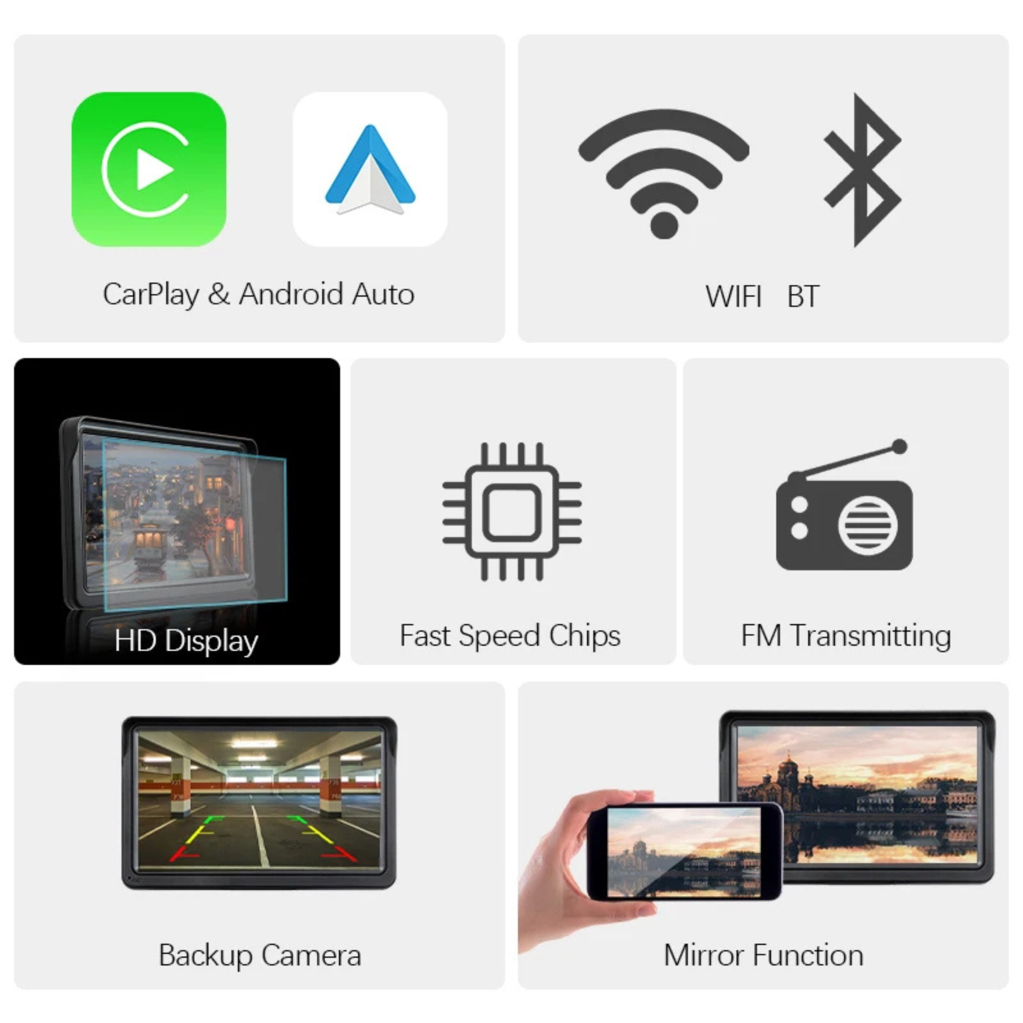 Pantalla CarPlay Android Auto para Coche Universal — Wireless, Wired, Bluetooth 5.0, 12V 24V