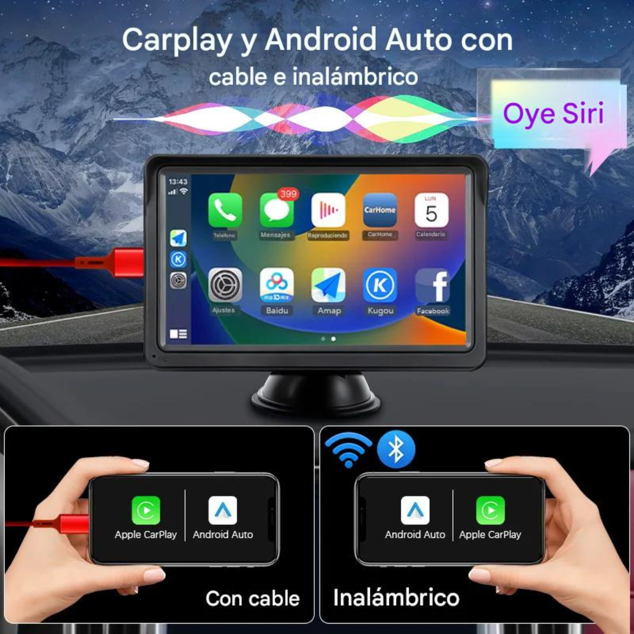 Aplicaciones GPS música llamadas pantalla dedicada Google Maps Waze Spotify CarPlay Android Auto mensajería podcasts Mirror Link smartphone