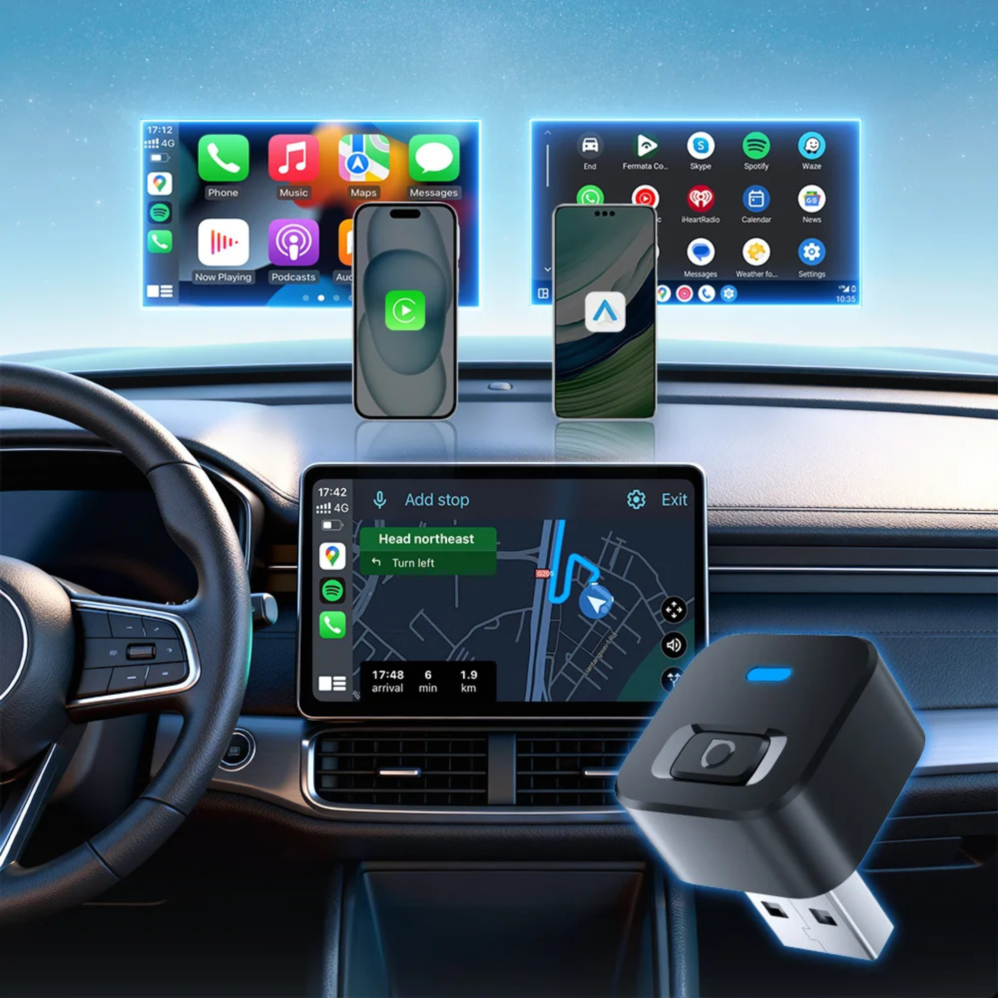 ConnectDrive Mini Adaptador CarPlay Inalámbrico Android Auto Bluetooth 5.0 WiFi 5GHz USB Compacto Imagen secundaria del producto