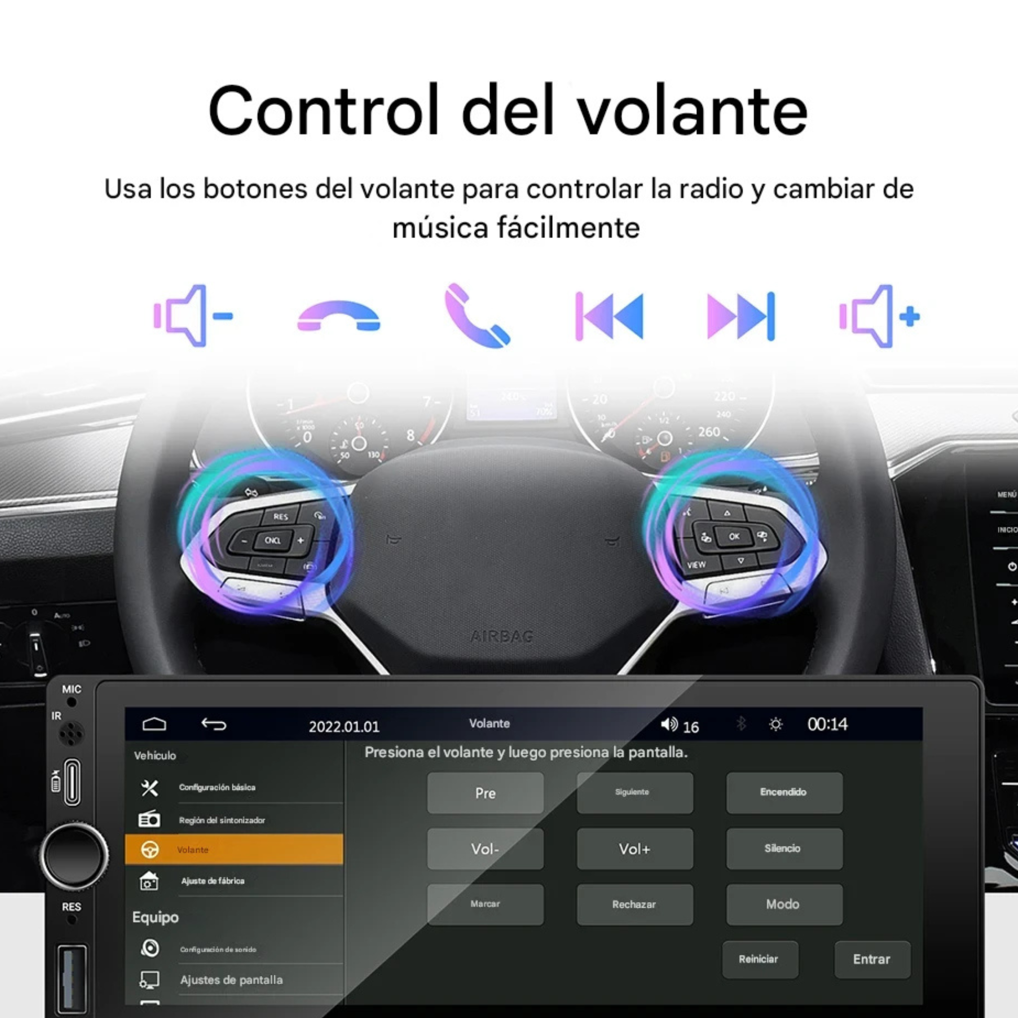 Autoradio 1 DIN CarPlay y Android Auto — Pantalla Táctil 6.86" Wireless y Cable Universal