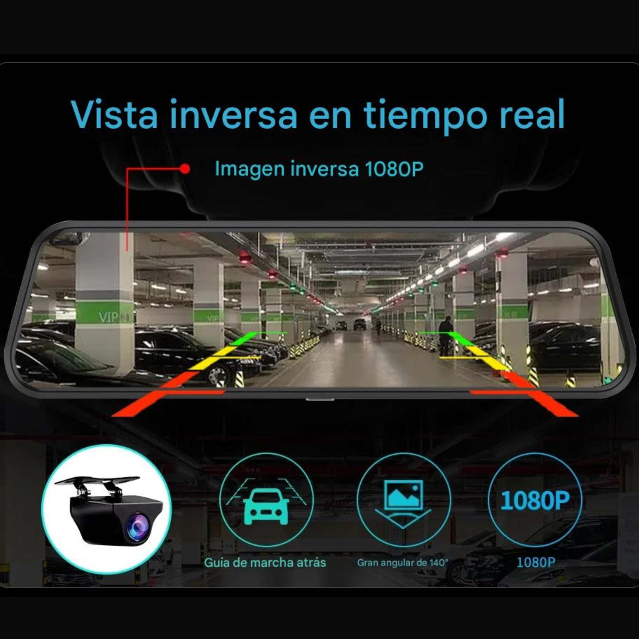 Cámara trasera Sony 1080P visión nocturna retrovisor líneas guía aparcamiento coche