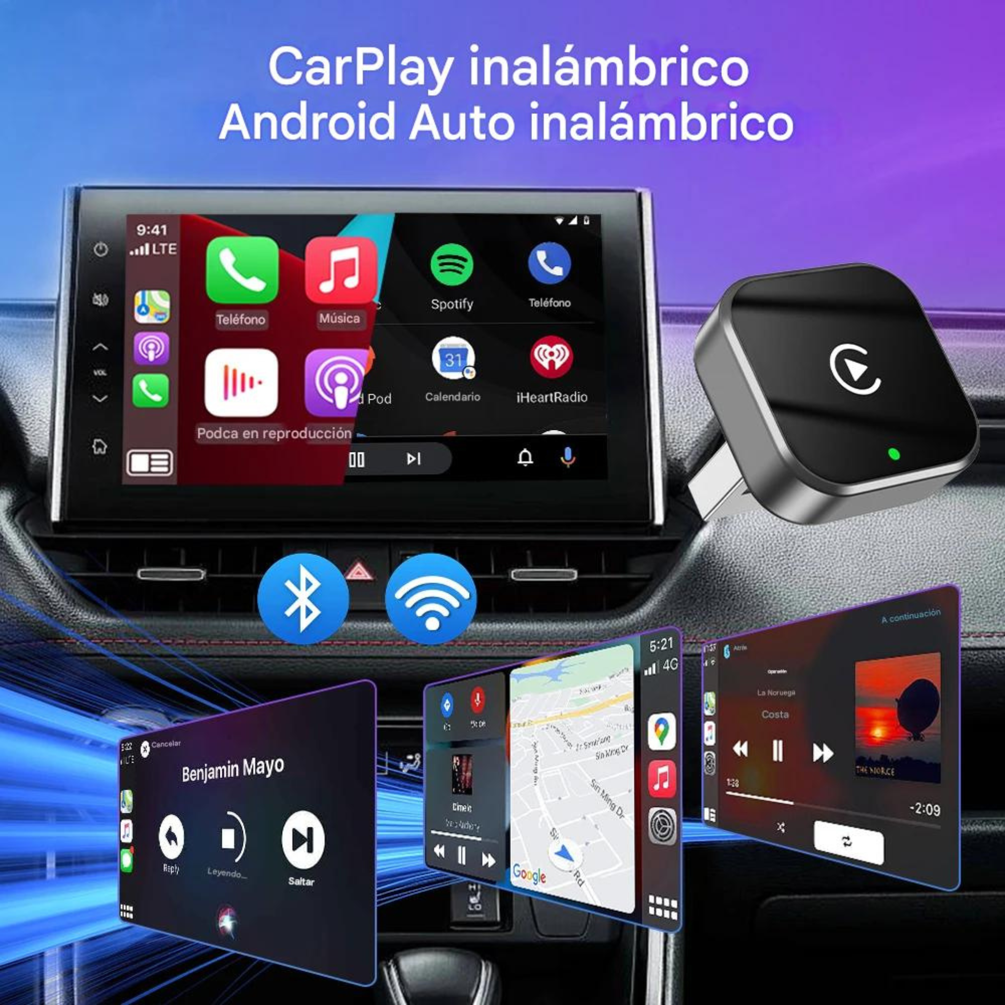 ConnectDrive Adaptador Inalámbrico 2en1 CarPlay Android Auto Bluetooth 5.0 WiFi 5GHz USB Imagen secundaria del producto