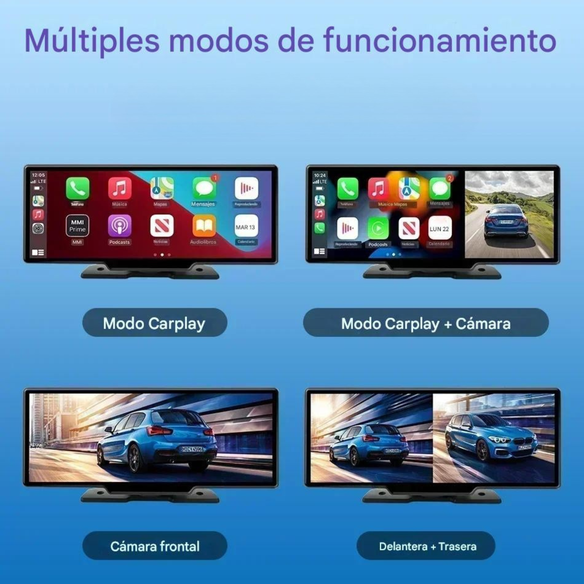Dashcam 4K integrada pantalla coche CarPlay grabación frontal sensor G