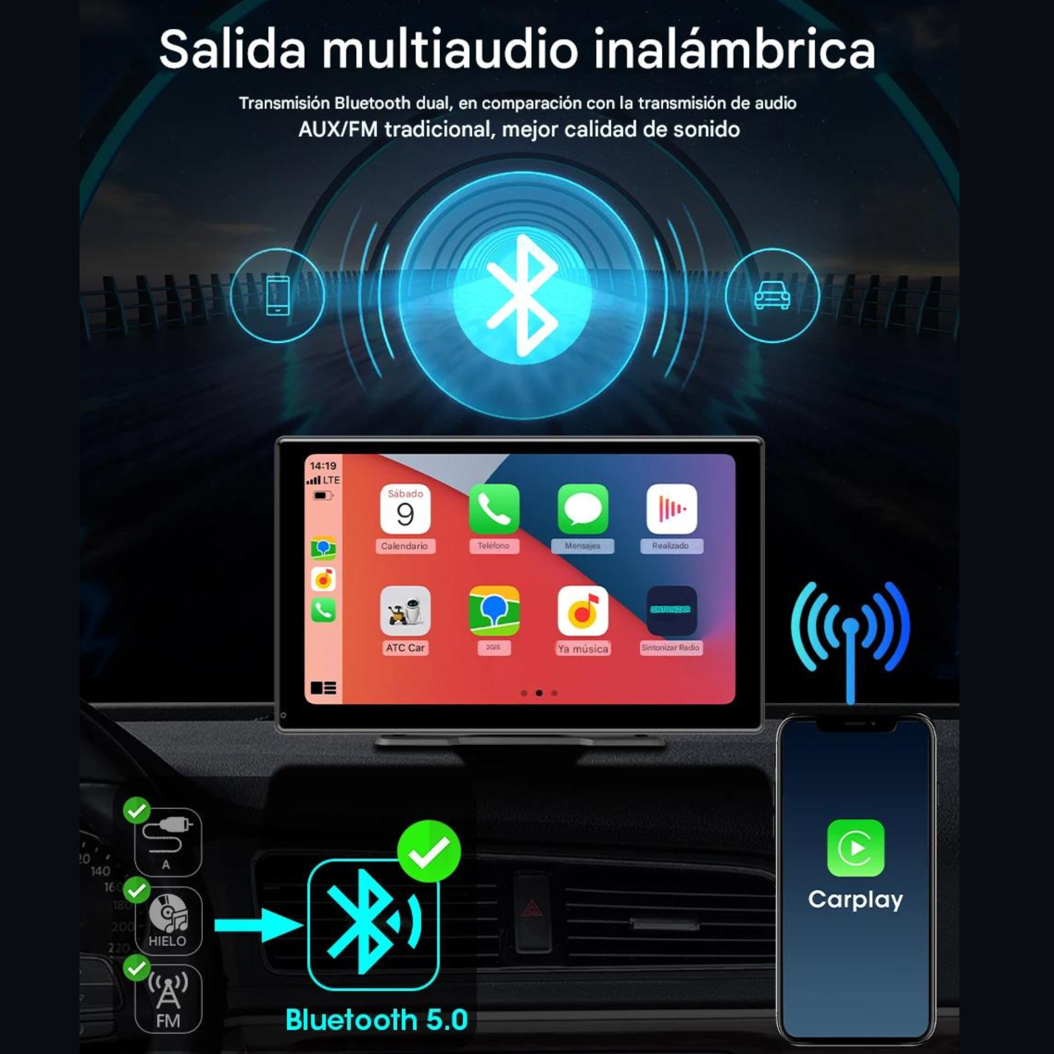 Doble Bluetooth transmisión dos dispositivos simultáneos reducción ruido digital llamadas audio altavoces FM ecualizador Subwoofer Clear Alto High Pitch