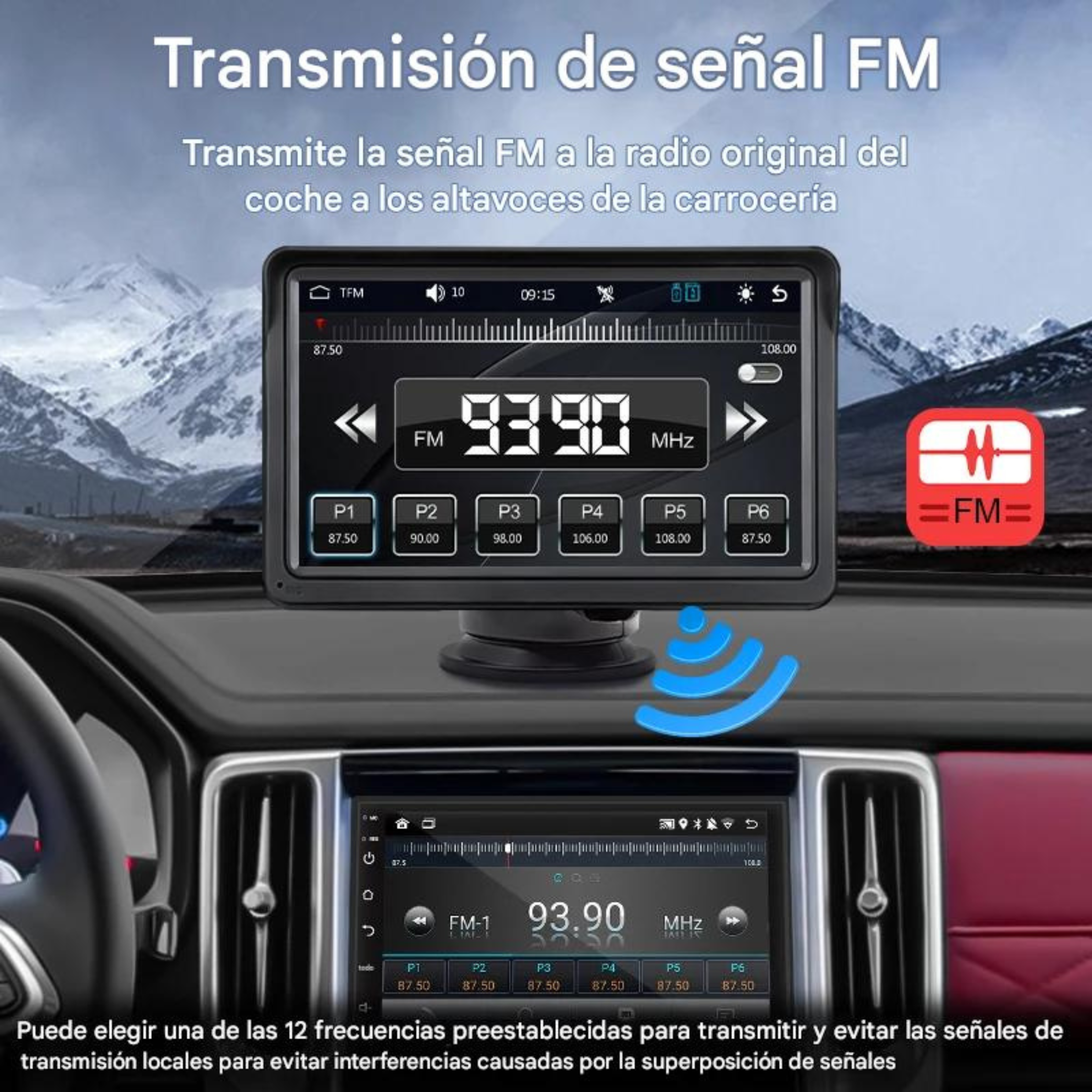 Doble modo conexión wireless cable Bluetooth WiFi USB transmisor FM audio salida altavoces AUX transmisión radio USB tarjeta TF multimedia MP3 MP4 JPEG