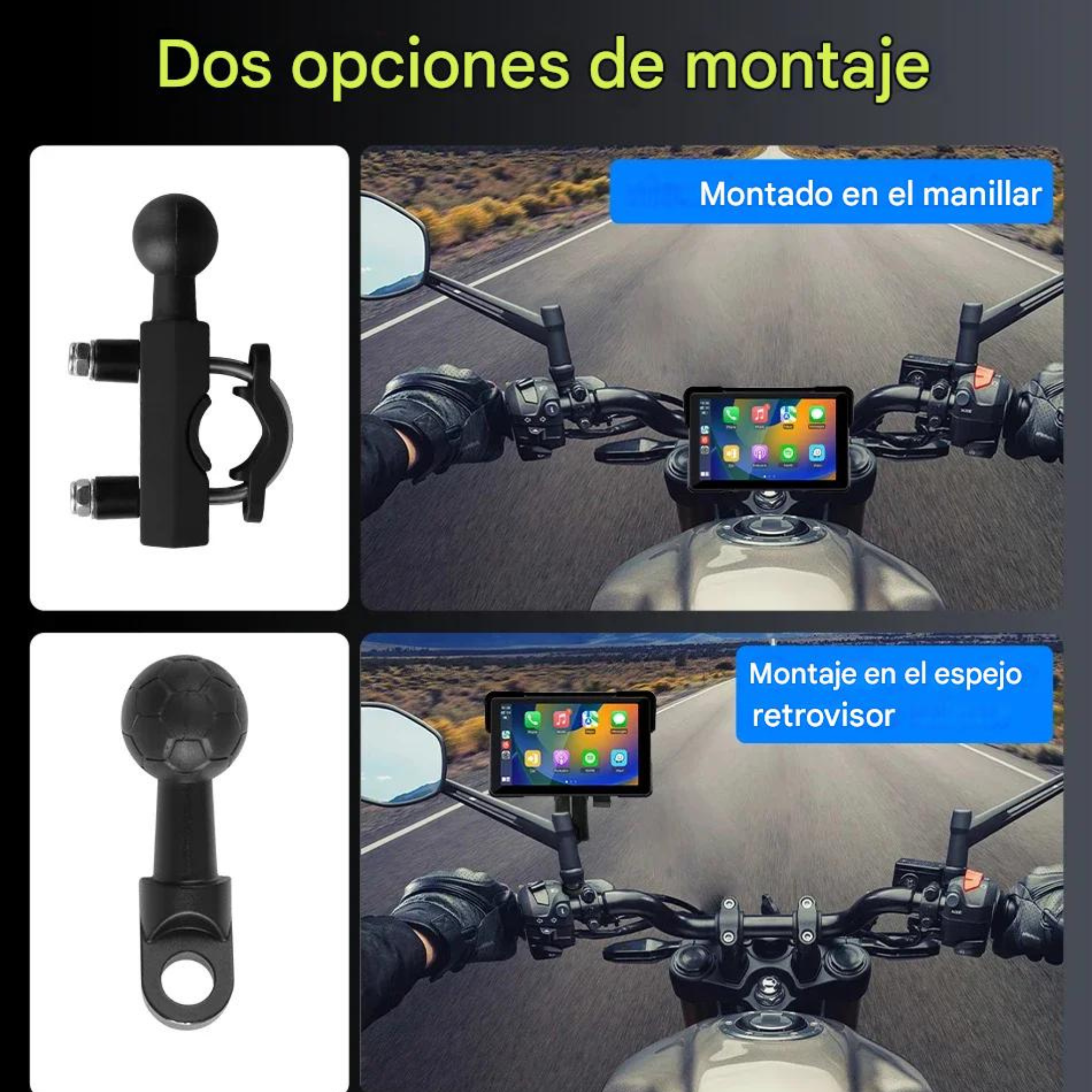 Instalación pantalla CarPlay moto manillar soporte universal desmontaje rápido anti-robo