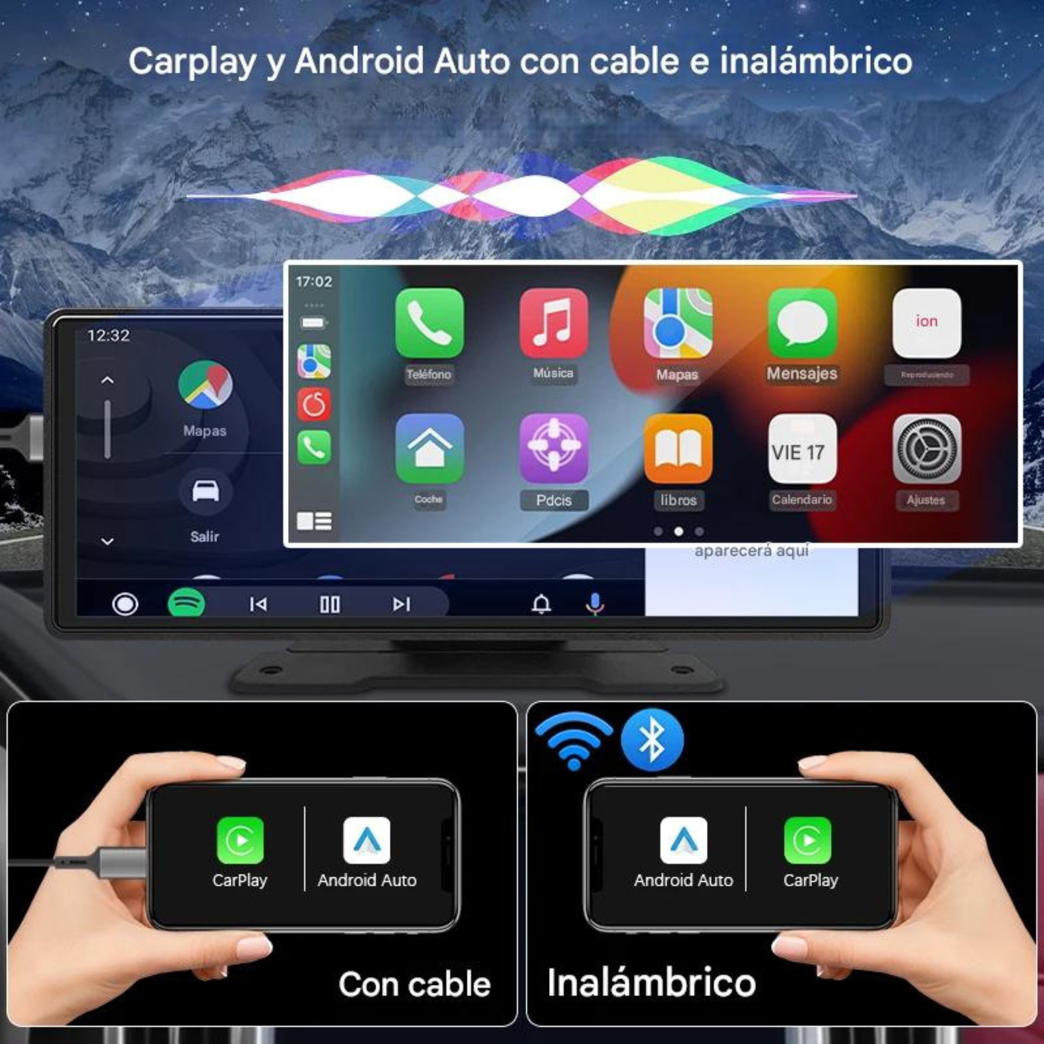 Google Maps Waze Spotify CarPlay Android Auto pantalla coche