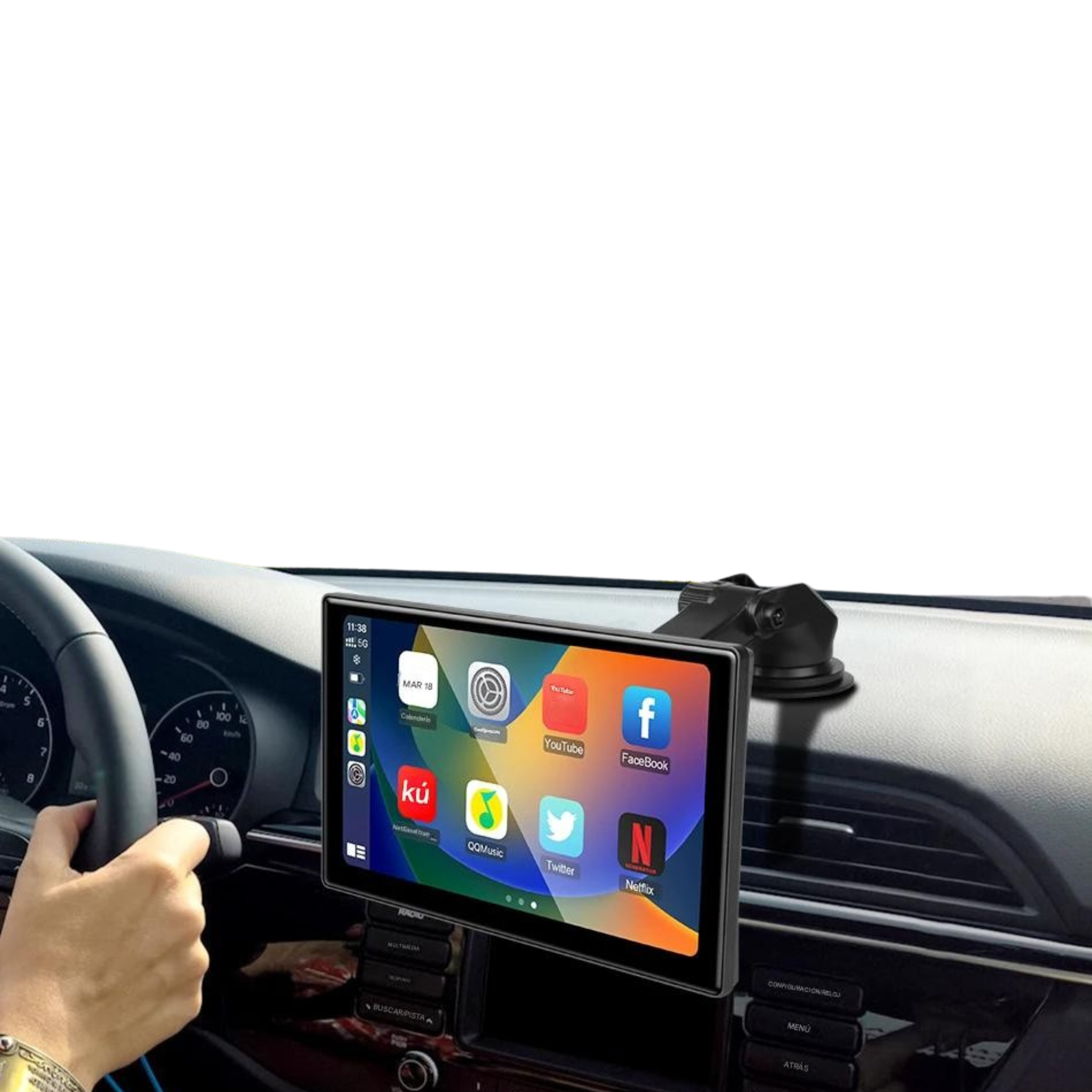 Pantalla 7 10 pulgadas es integrar CarPlay Android Auto vehículo mechero 12V salpicadero autorradio original funcional marca año compatible
 Imagen principal del producto