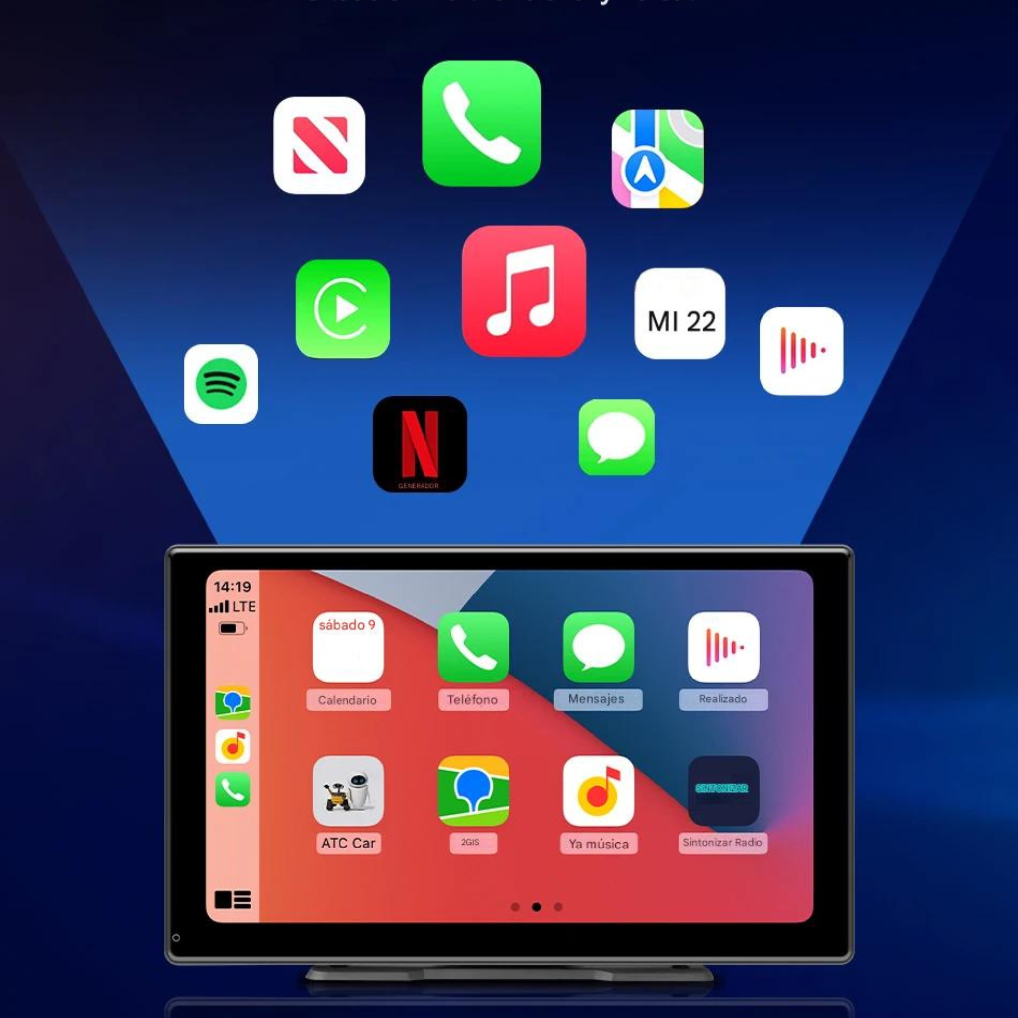 Pantalla CarPlay Android Auto 7 y 10 Pulgadas para Coche — Wireless, Doble Bluetooth, Ventosa 360° Imagen secundaria del producto