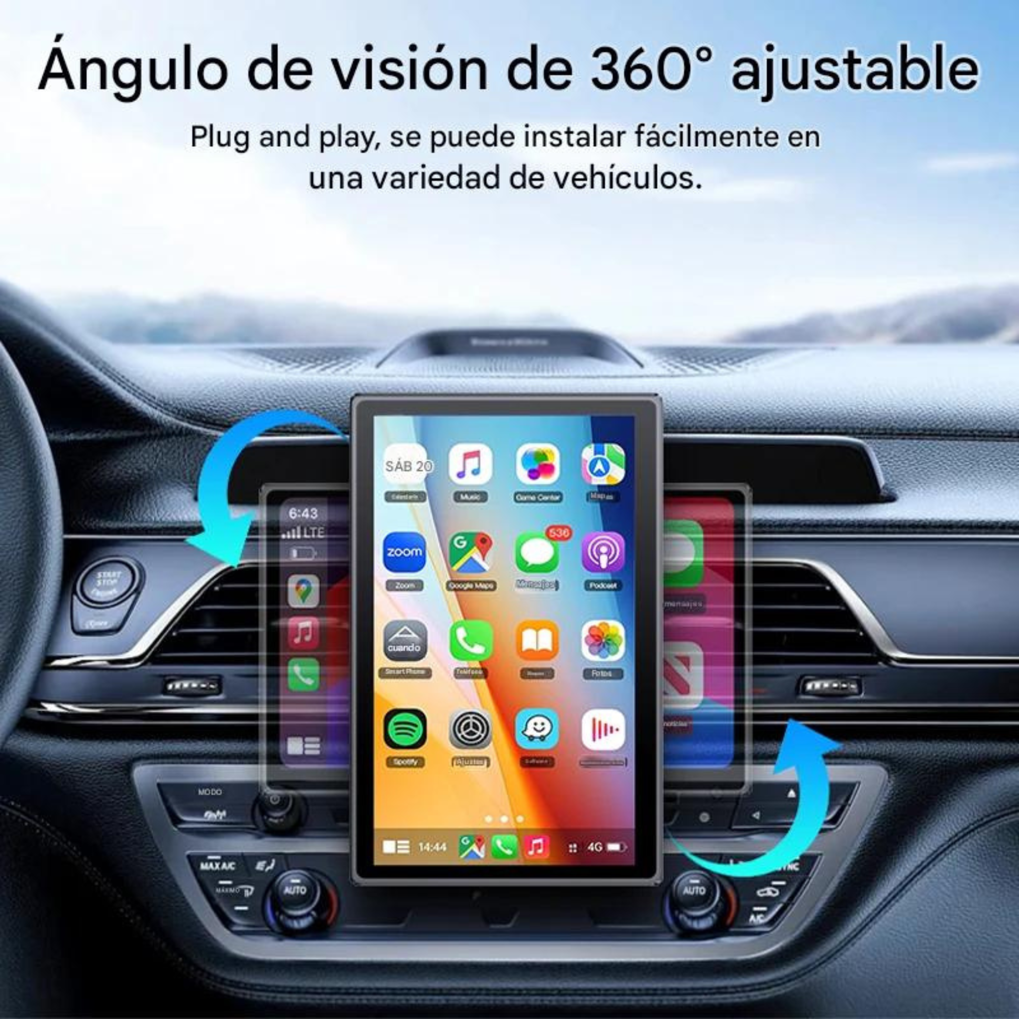  Rotación libre 360 grados ejes magnética orientación horizontal vertical panorámico GPS 1920x1080 Full HD 60 imágenes segundo actualización fluida IPS ángulo lateral copiloto