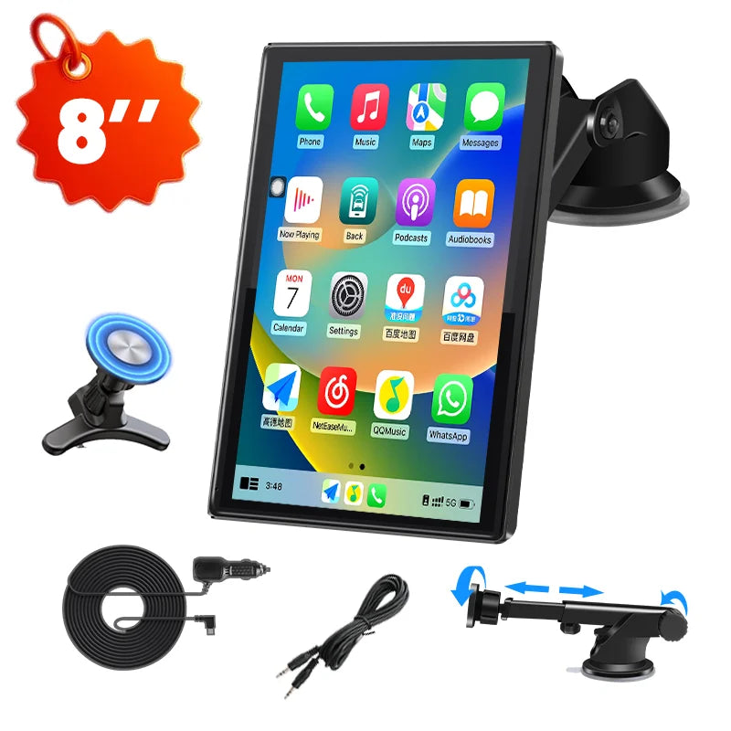 ConnectDrive Pantalla Táctil Coche 7 8 9 Pulgadas CarPlay Android Auto Inalámbrico Bluetooth 5.0 Montaje Magnético 360°
