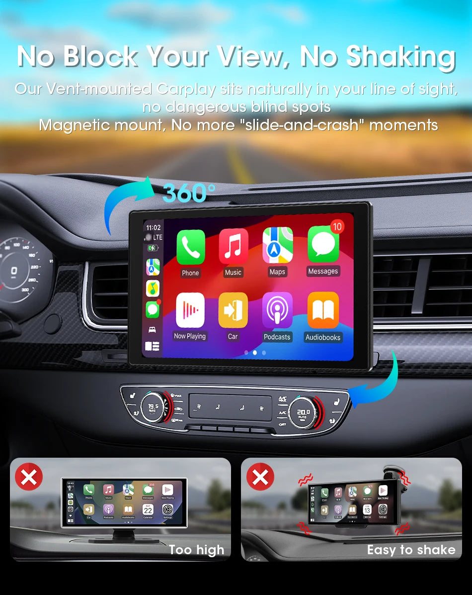 ConnectDrive Pantalla Táctil Coche 7 8 9 Pulgadas CarPlay Android Auto Inalámbrico Bluetooth 5.0 Montaje Magnético 360°