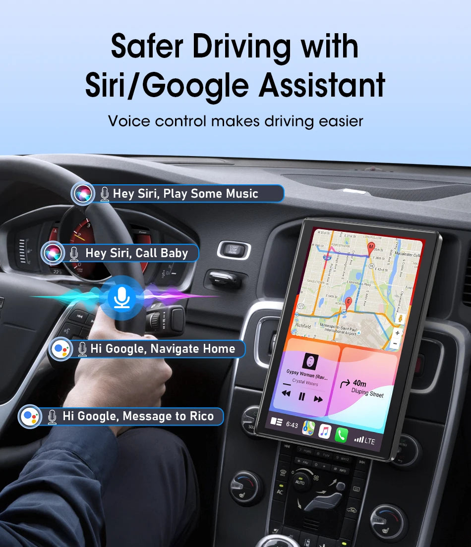 ConnectDrive Pantalla Táctil Coche 7 8 9 Pulgadas CarPlay Android Auto Inalámbrico Bluetooth 5.0 Montaje Magnético 360°