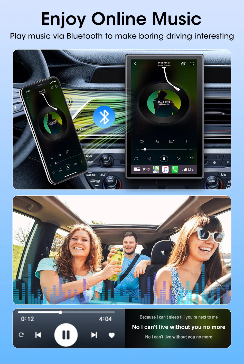 ConnectDrive Pantalla Táctil Coche 7 8 9 Pulgadas CarPlay Android Auto Inalámbrico Bluetooth 5.0 Montaje Magnético 360°