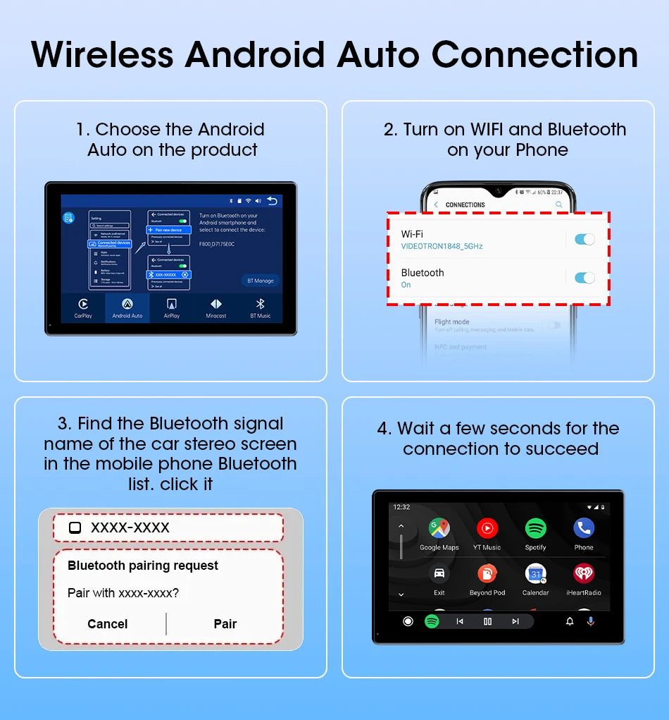 ConnectDrive Pantalla Táctil Coche 7 8 9 Pulgadas CarPlay Android Auto Inalámbrico Bluetooth 5.0 Montaje Magnético 360°
