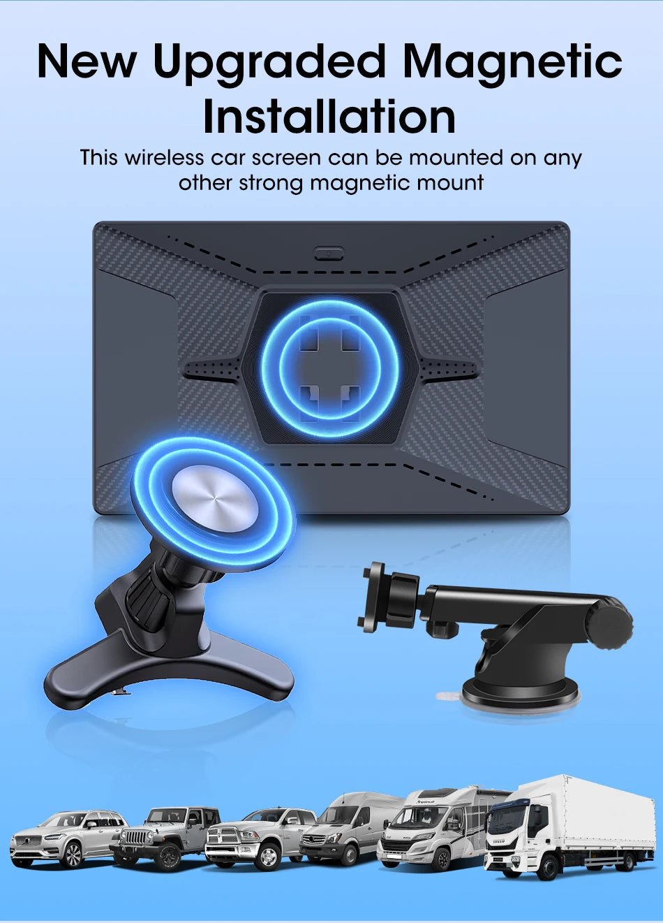 ConnectDrive Pantalla Táctil Coche 7 8 9 Pulgadas CarPlay Android Auto Inalámbrico Bluetooth 5.0 Montaje Magnético 360°