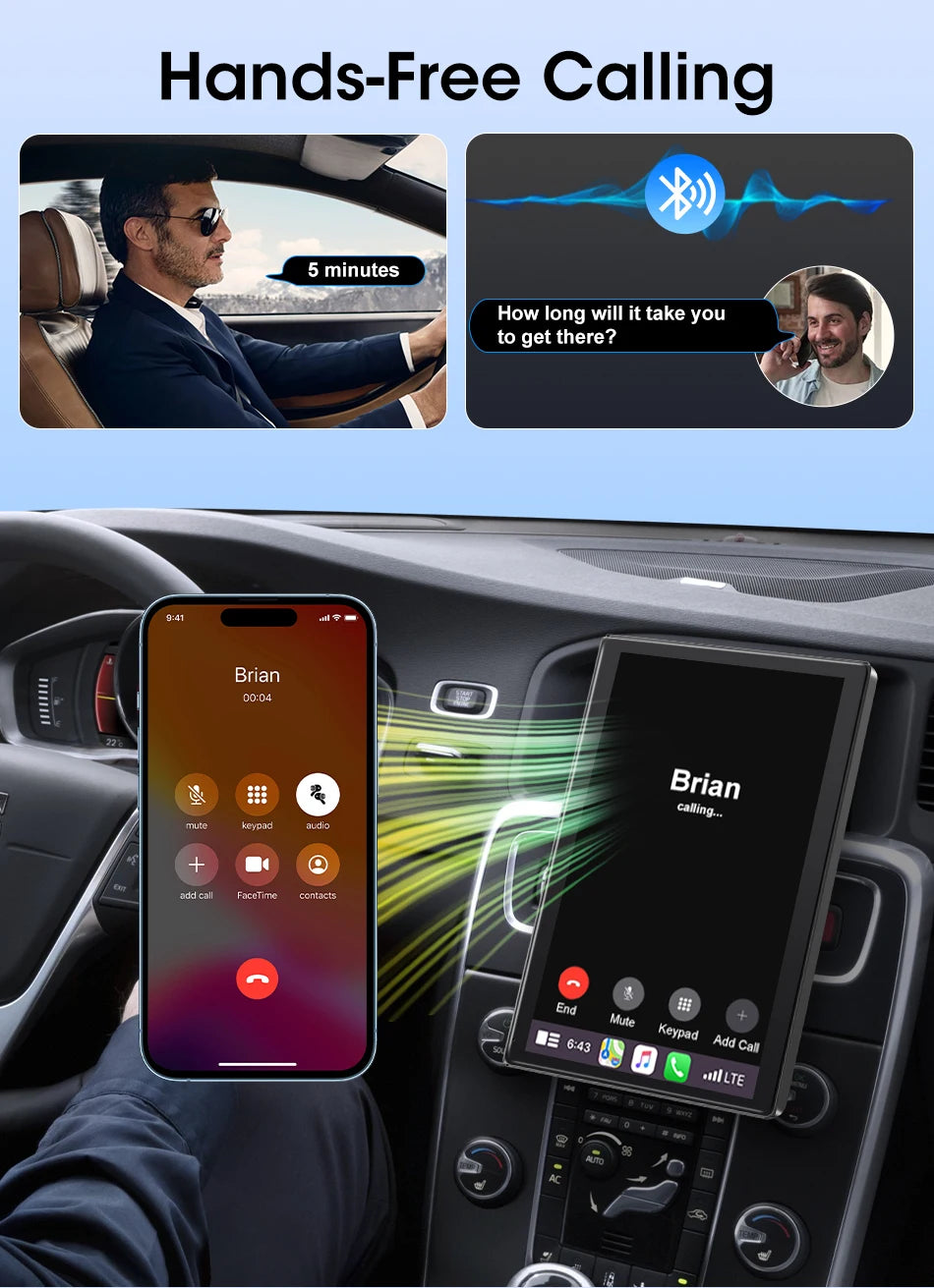ConnectDrive Pantalla Táctil Coche 7 8 9 Pulgadas CarPlay Android Auto Inalámbrico Bluetooth 5.0 Montaje Magnético 360°