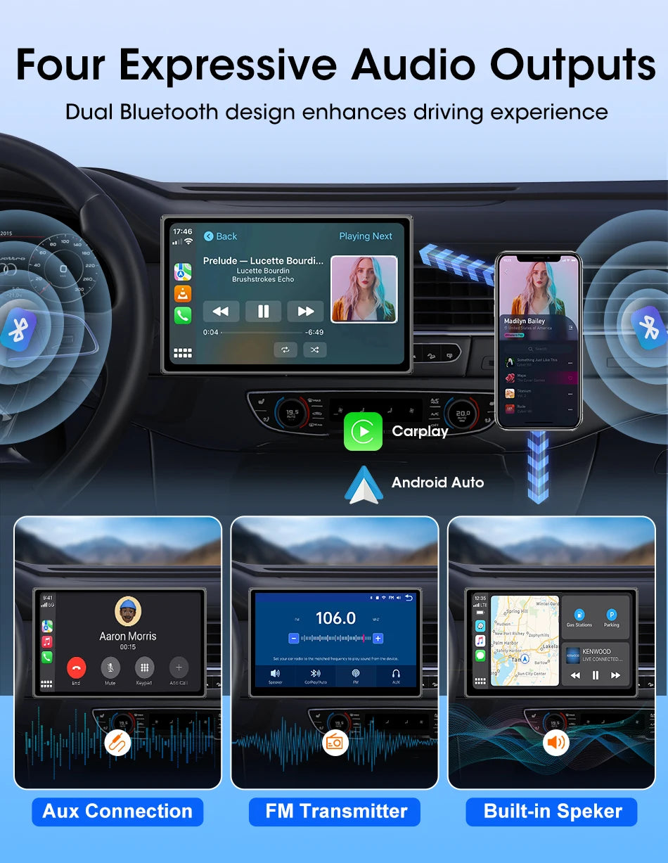 ConnectDrive Pantalla Táctil Coche 7 8 9 Pulgadas CarPlay Android Auto Inalámbrico Bluetooth 5.0 Montaje Magnético 360°