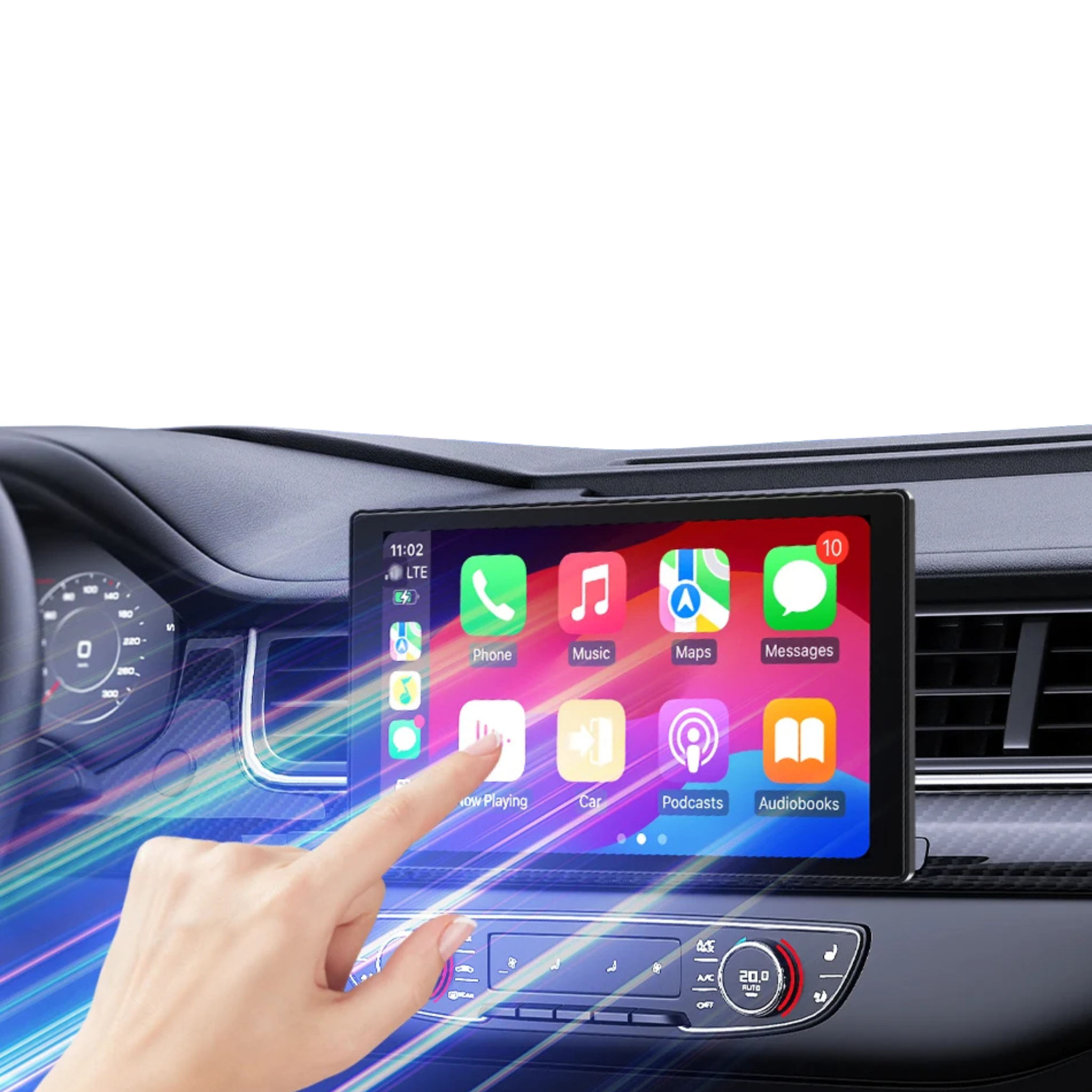 Transformar vehículo antiguo coche conectado moderno CarPlay Android Auto pantalla smartphone GPS música llamadas salpicadero autorradio 12V tamaños
