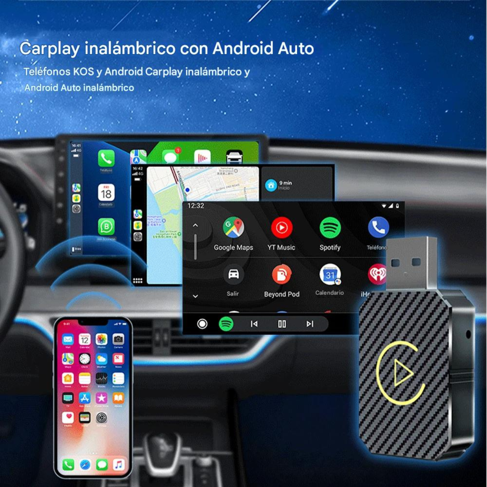 ConnectDrive Adaptador inalámbrico 2 en 1 compatible con CarPlay y Android Auto Bluetooth 5.0 USB Imagen secundaria del producto